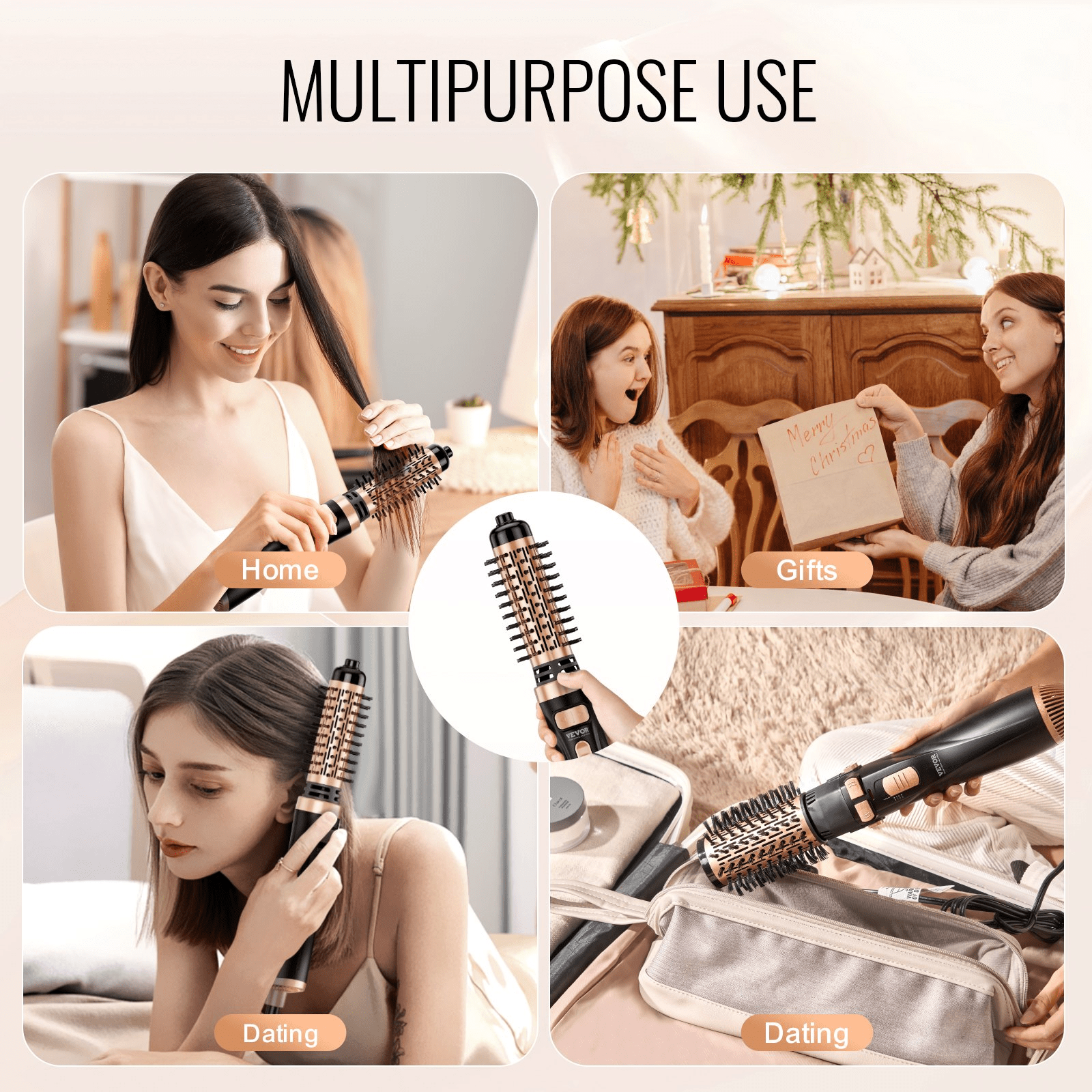 VEVOR Rotating Hair Dryer Brush Hot Air Styling Brush with 1.5" and 2" Head - GNS Beauty & Personal Care