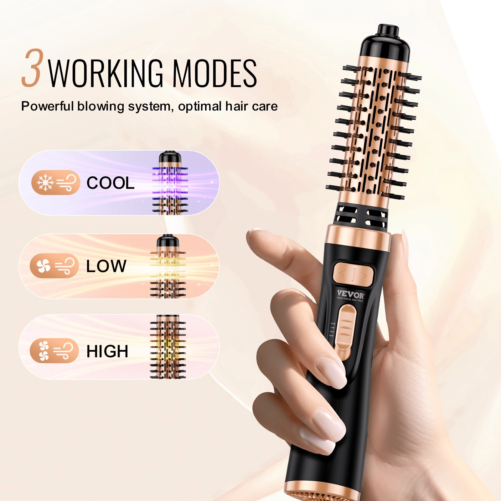 VEVOR Rotating Hair Dryer Brush Hot Air Styling Brush with 1.5" and 2" Head - GNS Beauty & Personal Care