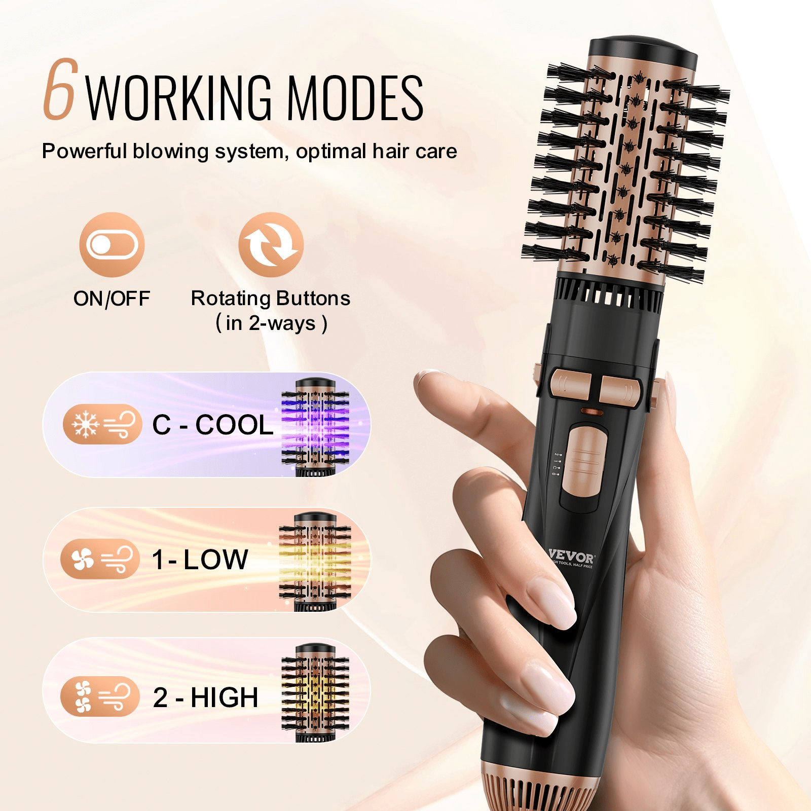 VEVOR Rotating Hair Dryer Brush – Salon - Quality Styling Made Easy - GNS Beauty & Personal Care