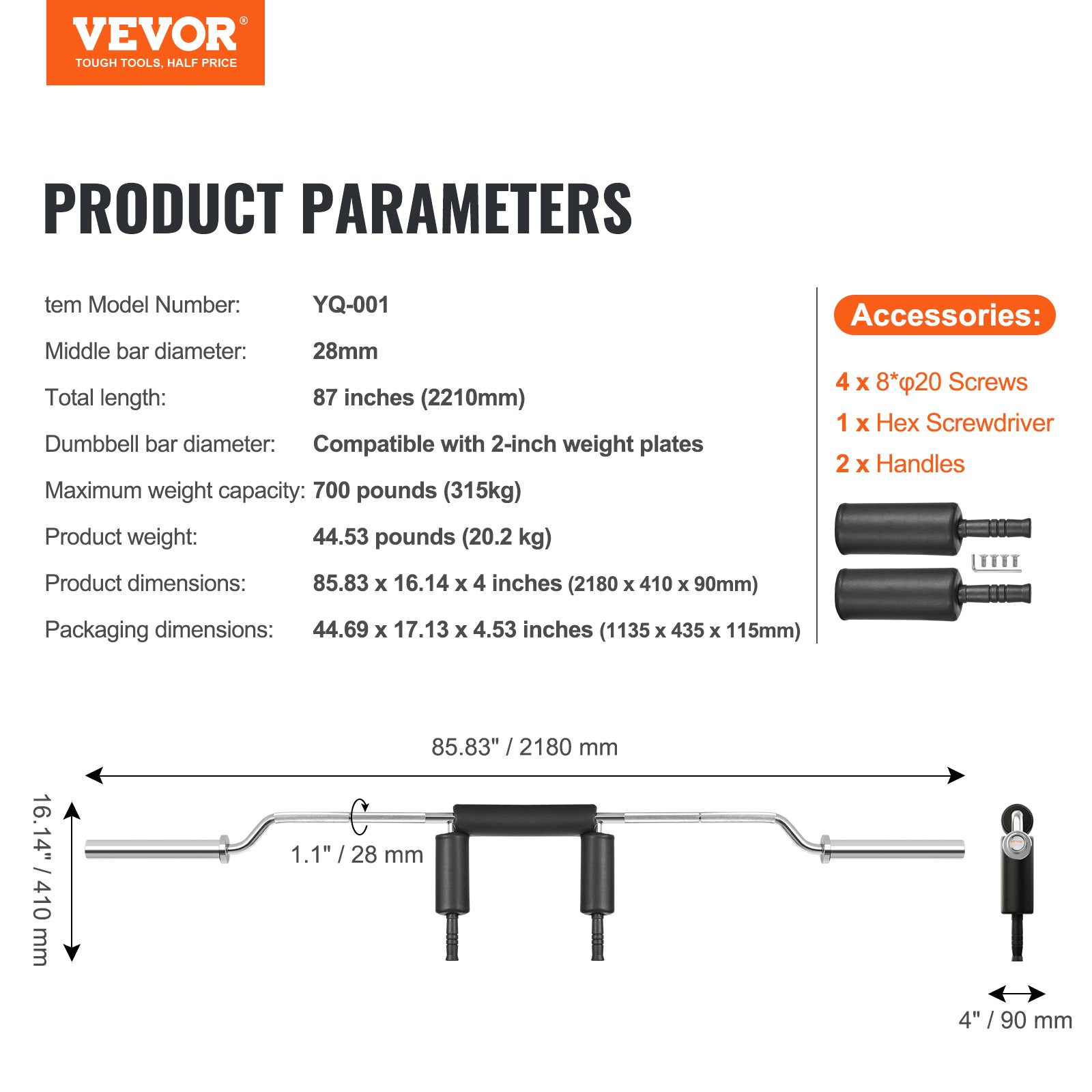 VEVOR Safety Squat Bar – 700 LBS Heavy - Duty Fitness Bar for Strength & Rehab Training - GNS Beauty & Personal Care