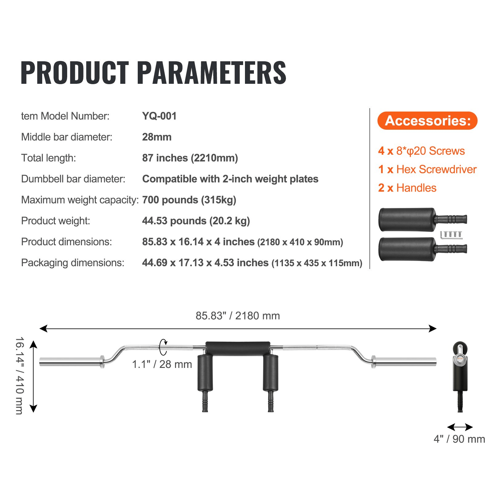 VEVOR Safety Squat Bar – 700 LBS Heavy - Duty Fitness Bar for Strength & Rehab Training - GNS Beauty & Personal Care
