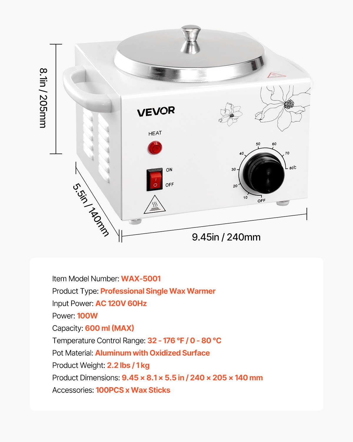 VEVOR Single Wax Warmer 600ML Professional Waxing Heater Pot for Hair Removal - GNS Beauty & Personal Care