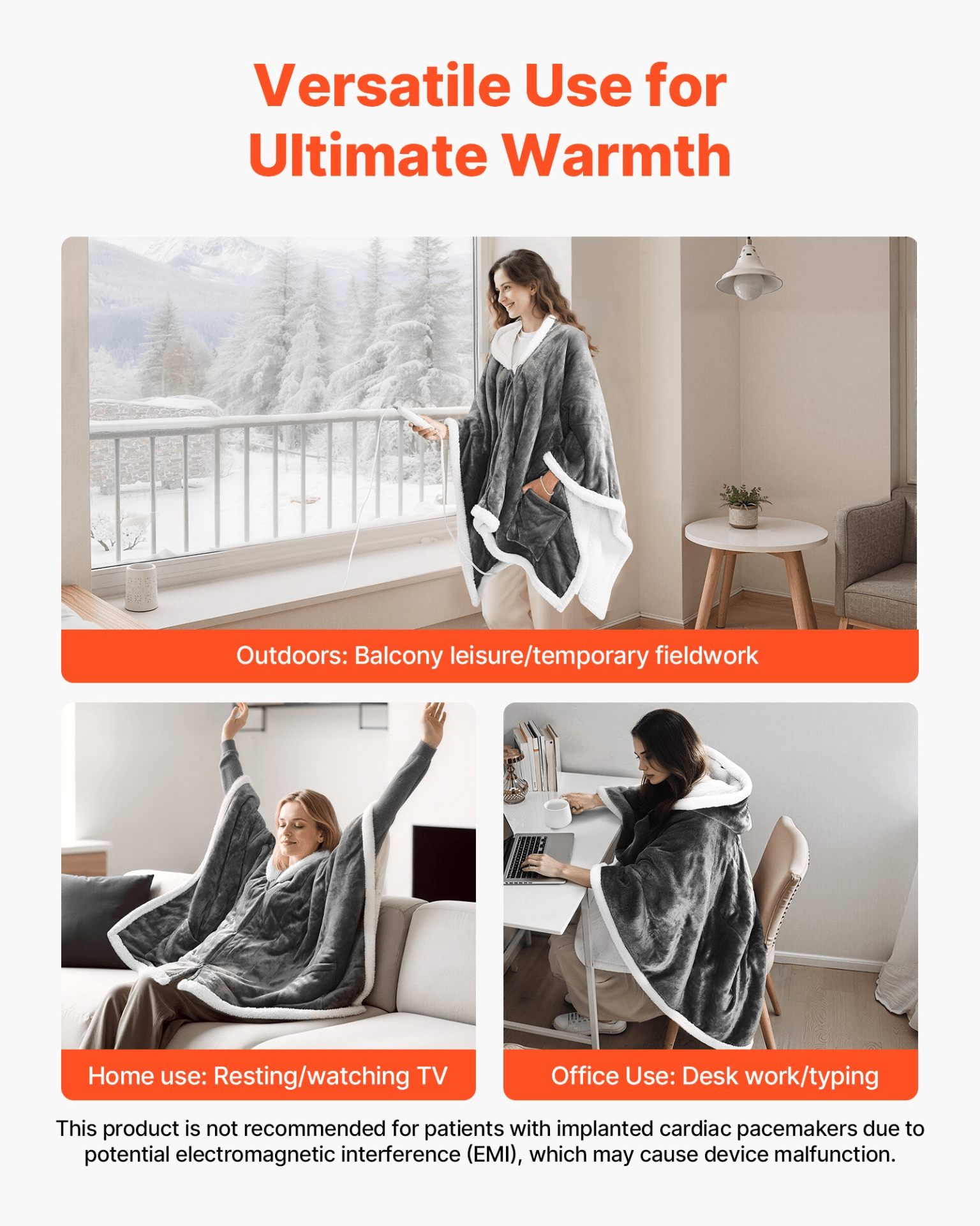 VEVOR Wearable Heated Throw Blanket Electric Shawl, Portable Robe Blanket Hoodie for Women, 5 Heating Levels, 3H Auto Shut - Off, Overheat Protection,Winter for Adult Mom Girlfriend,Machine Washable - GNS Beauty & Personal Care