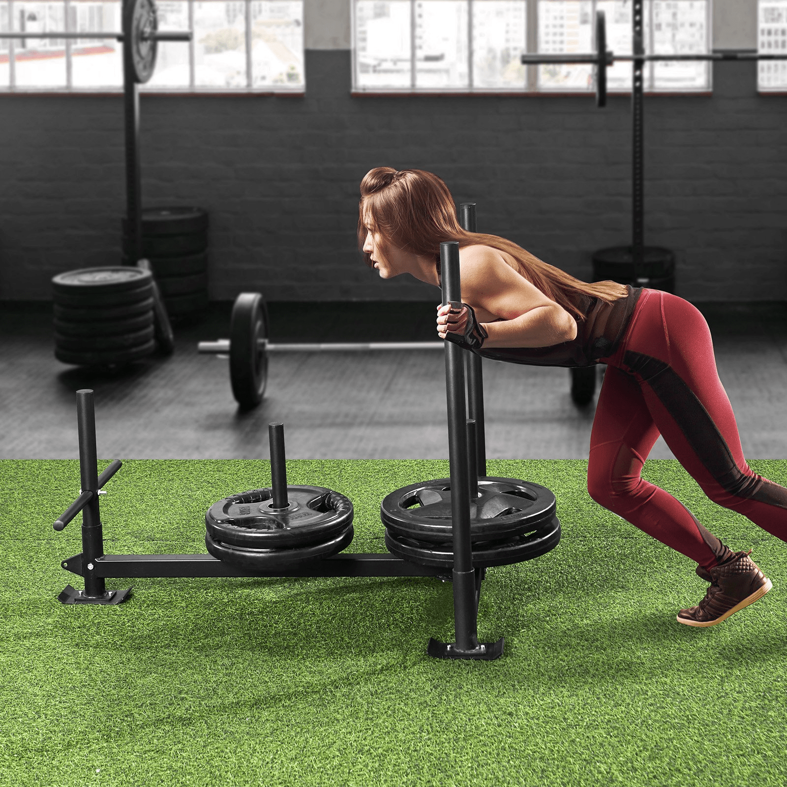 VEVOR Weight Training Sled, Pull Push Power Sled with Handle, Fitness Strength Resistance Training, Steel Workout Equipment for Athletic Exercise & Speed Improvement, Fit for 2" Weight Plate, Black - GNS Beauty & Personal Care