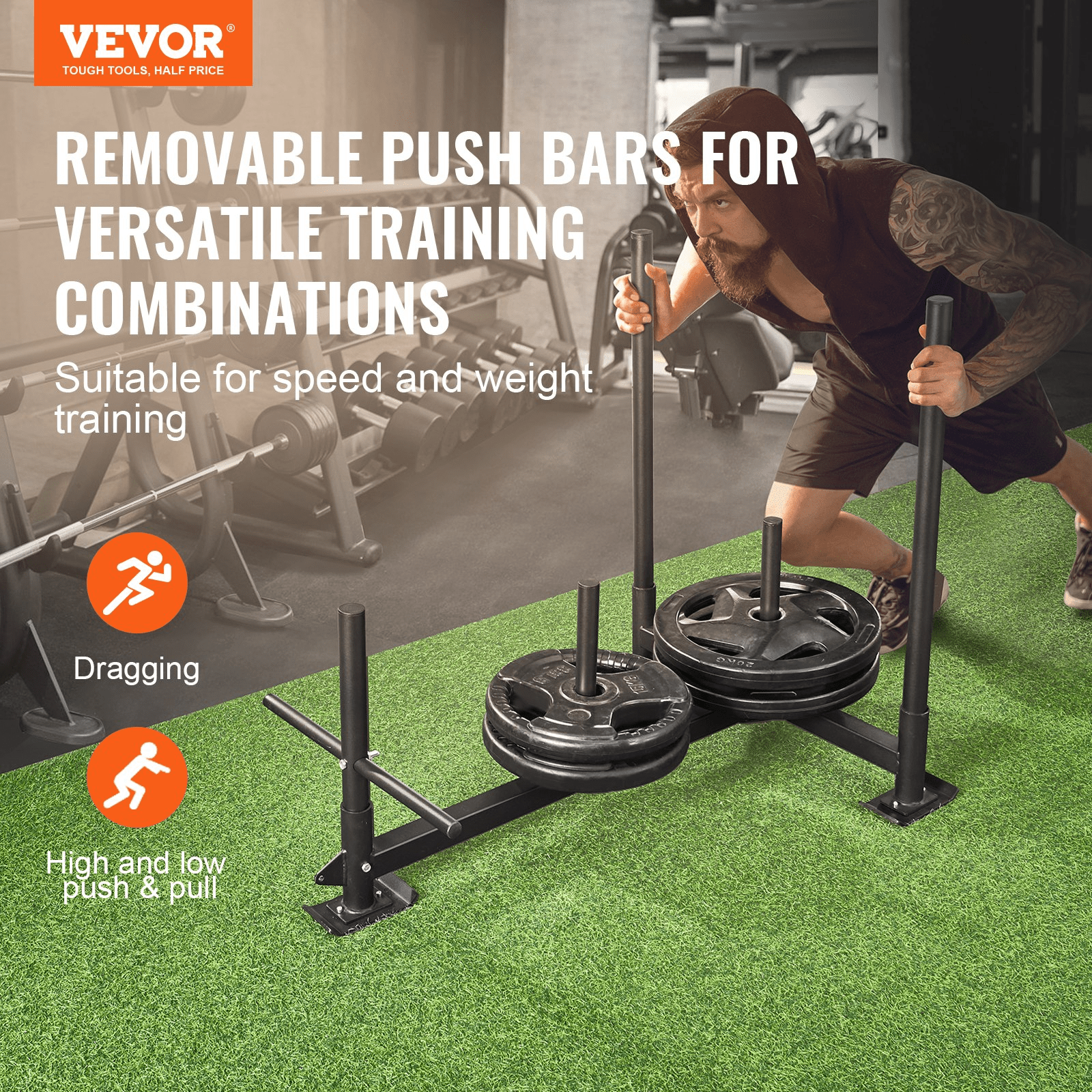VEVOR Weight Training Sled, Pull Push Power Sled with Handle, Fitness Strength Resistance Training, Steel Workout Equipment for Athletic Exercise & Speed Improvement, Fit for 2" Weight Plate, Black - GNS Beauty & Personal Care