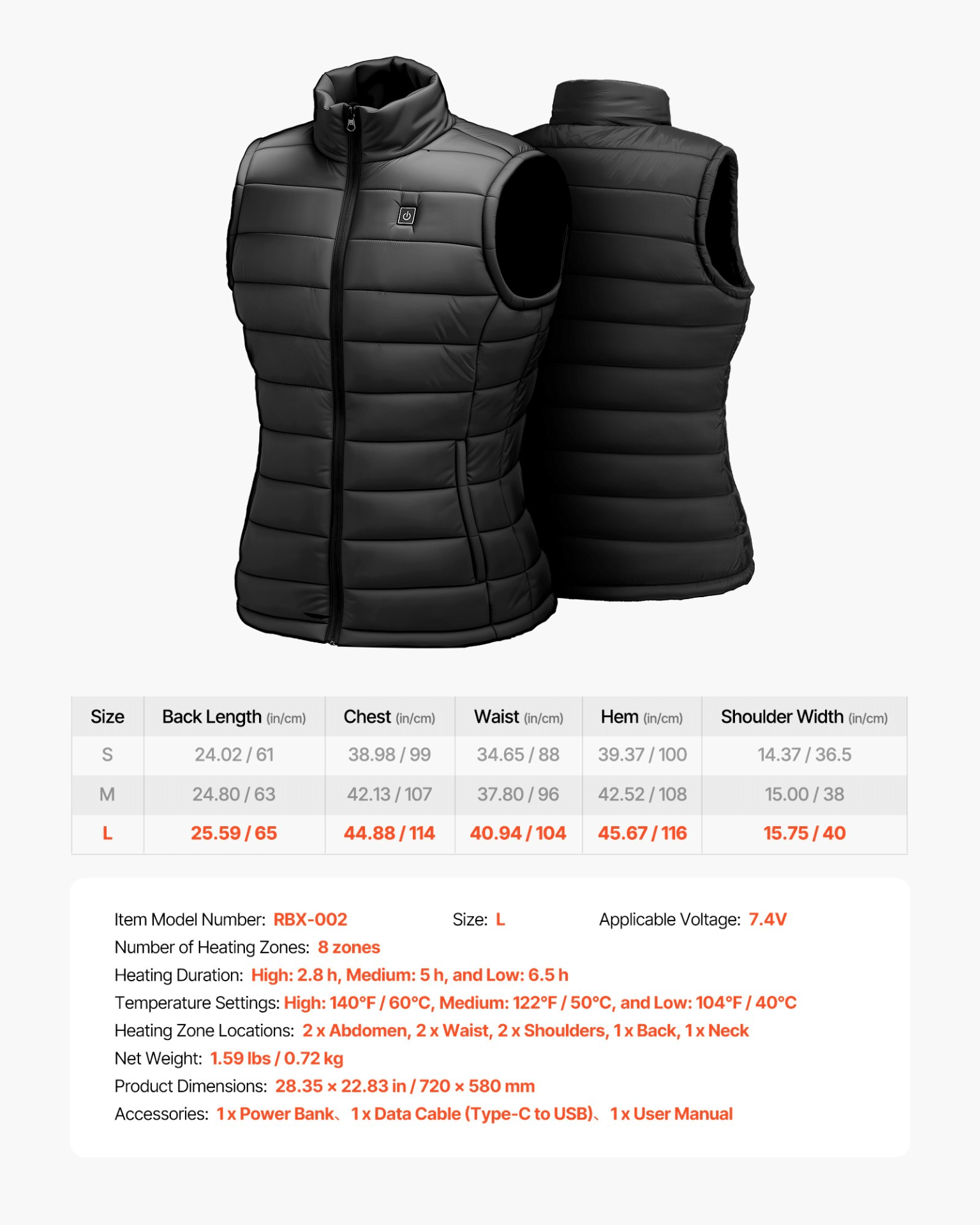 VEVOR Women's Heated Vest with 16000mAh Battery - 8 - Zone Electric Thermal Gilet (Size L) - GNS Beauty & Personal Care