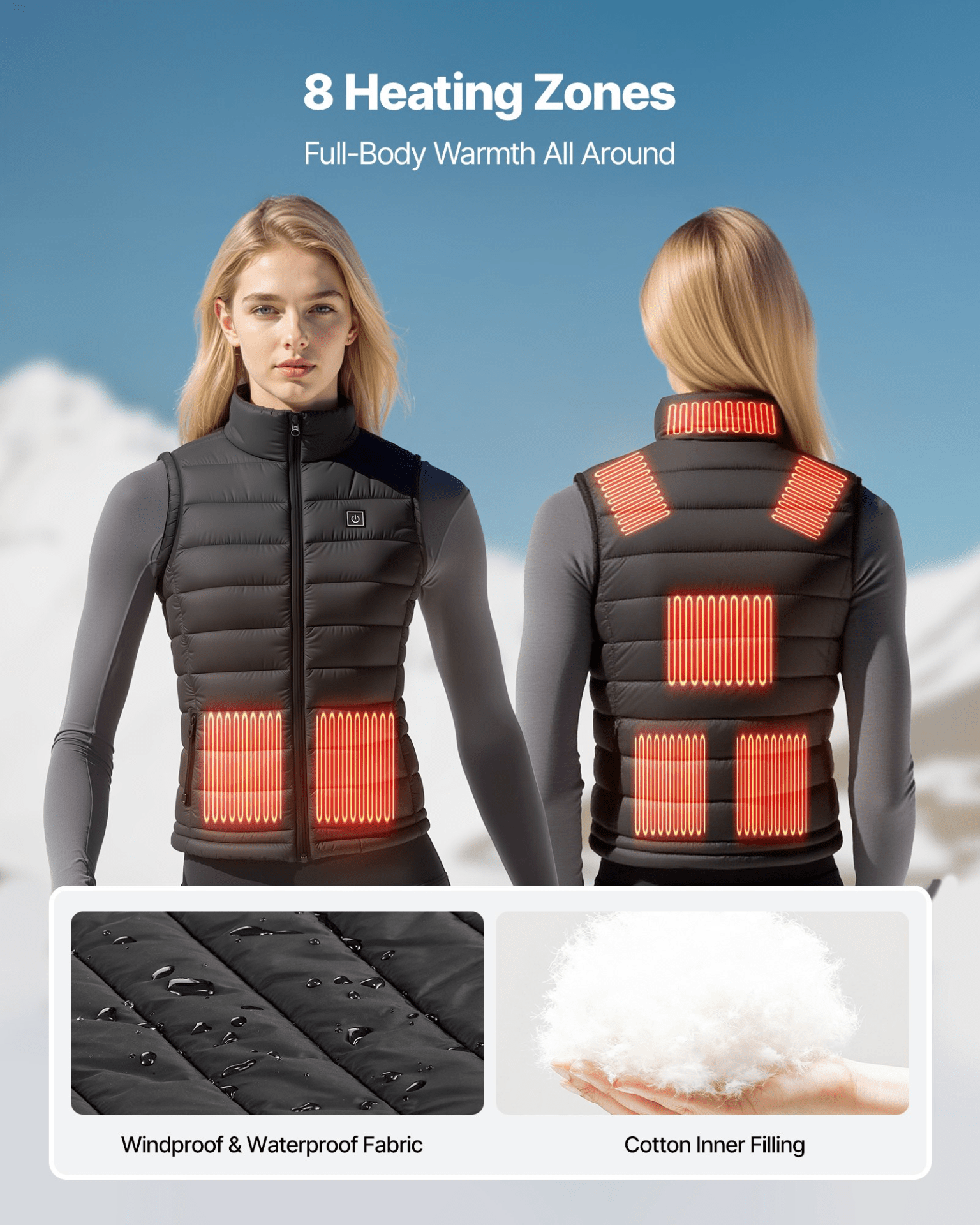VEVOR Women's Heated Vest with 16000mAh Battery - 8 - Zone Electric Thermal Gilet (Size L) - GNS Beauty & Personal Care