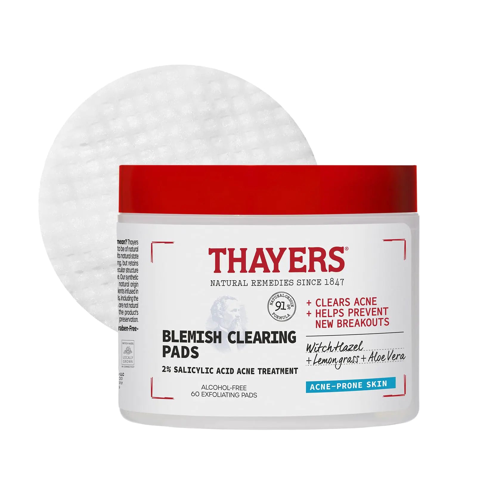 Thayers Blemish Clearing Acne Pads - Salicylic Acid & Witch Hazel Toner Pads (60 Ct)