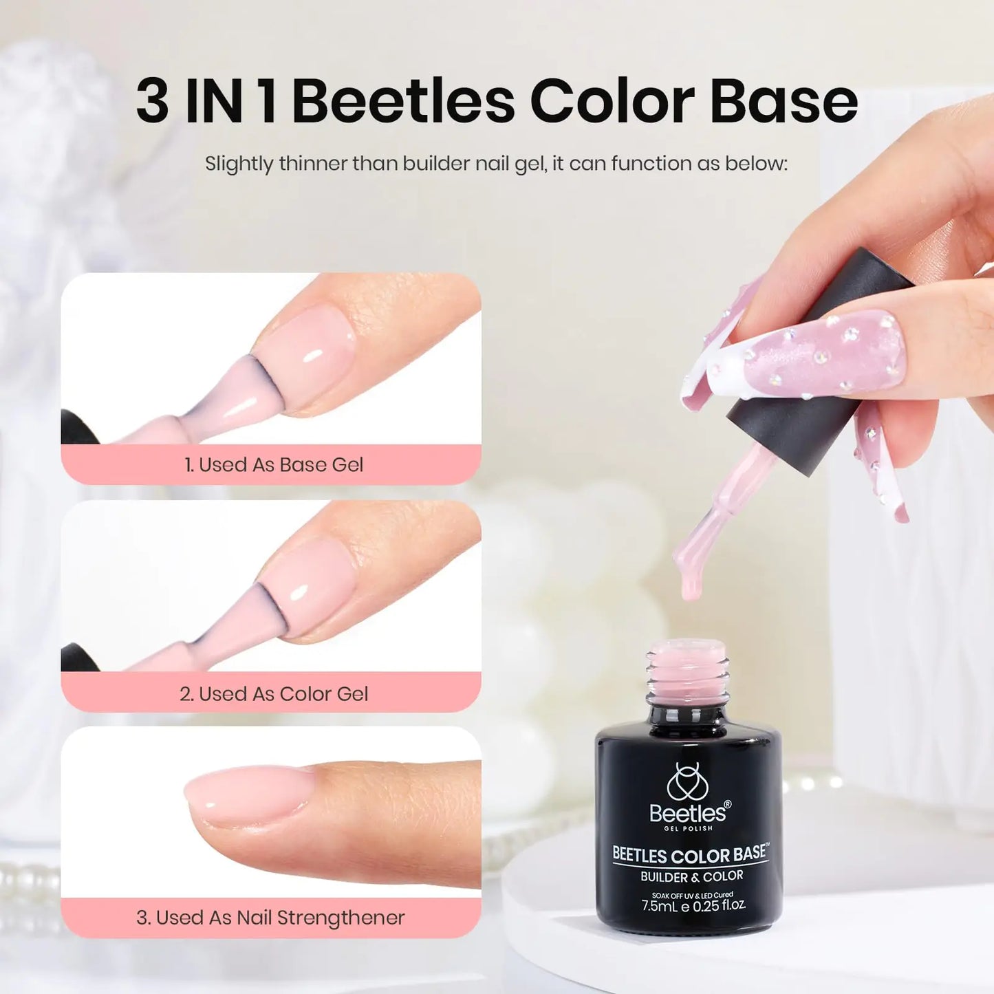 Beetles Nude Gel Nail Polish - 15ml All-in-One Base & Strengthener