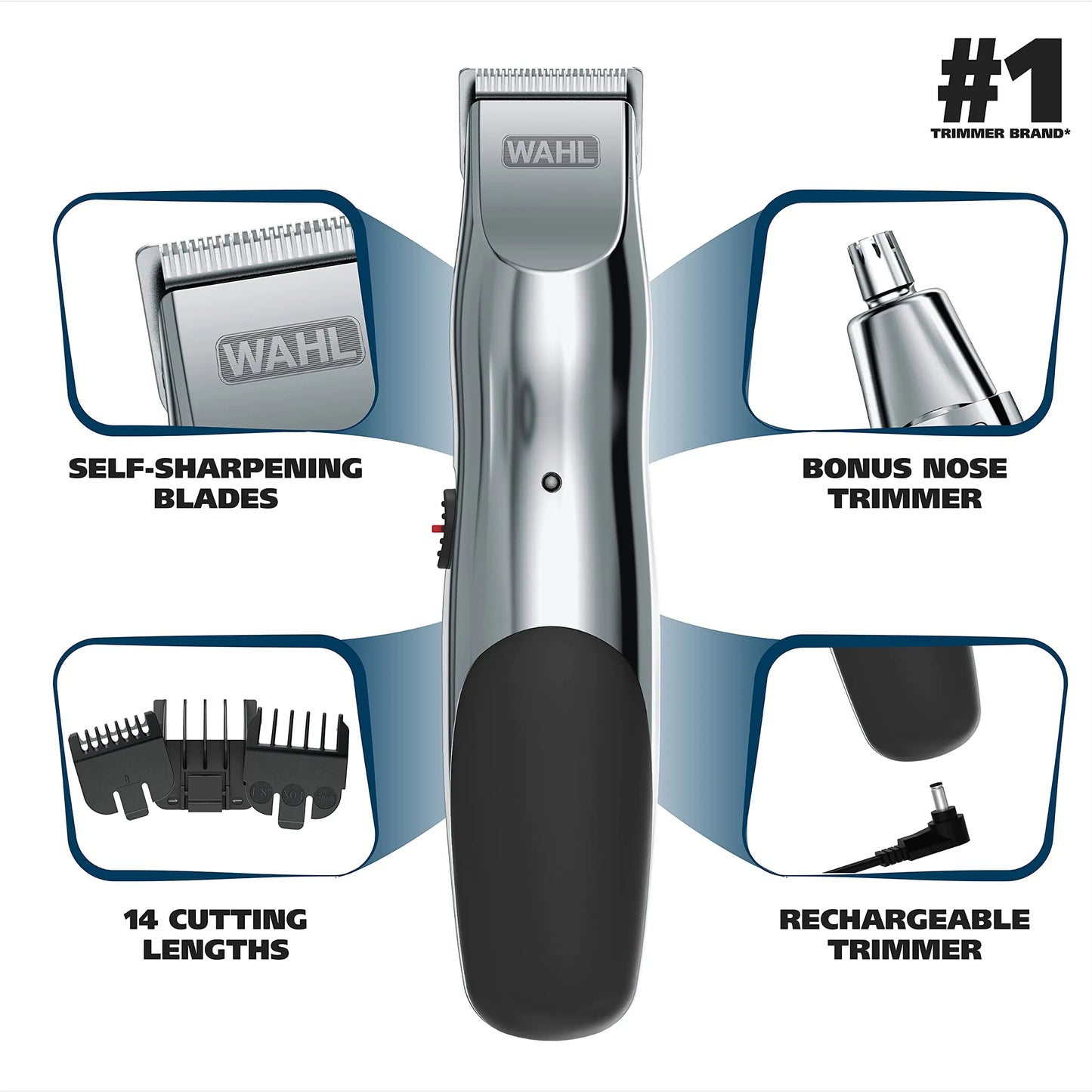 Wahl Groomsman Cordless Beard Trimmer Kit with Guide Combs & Nose Trimmer