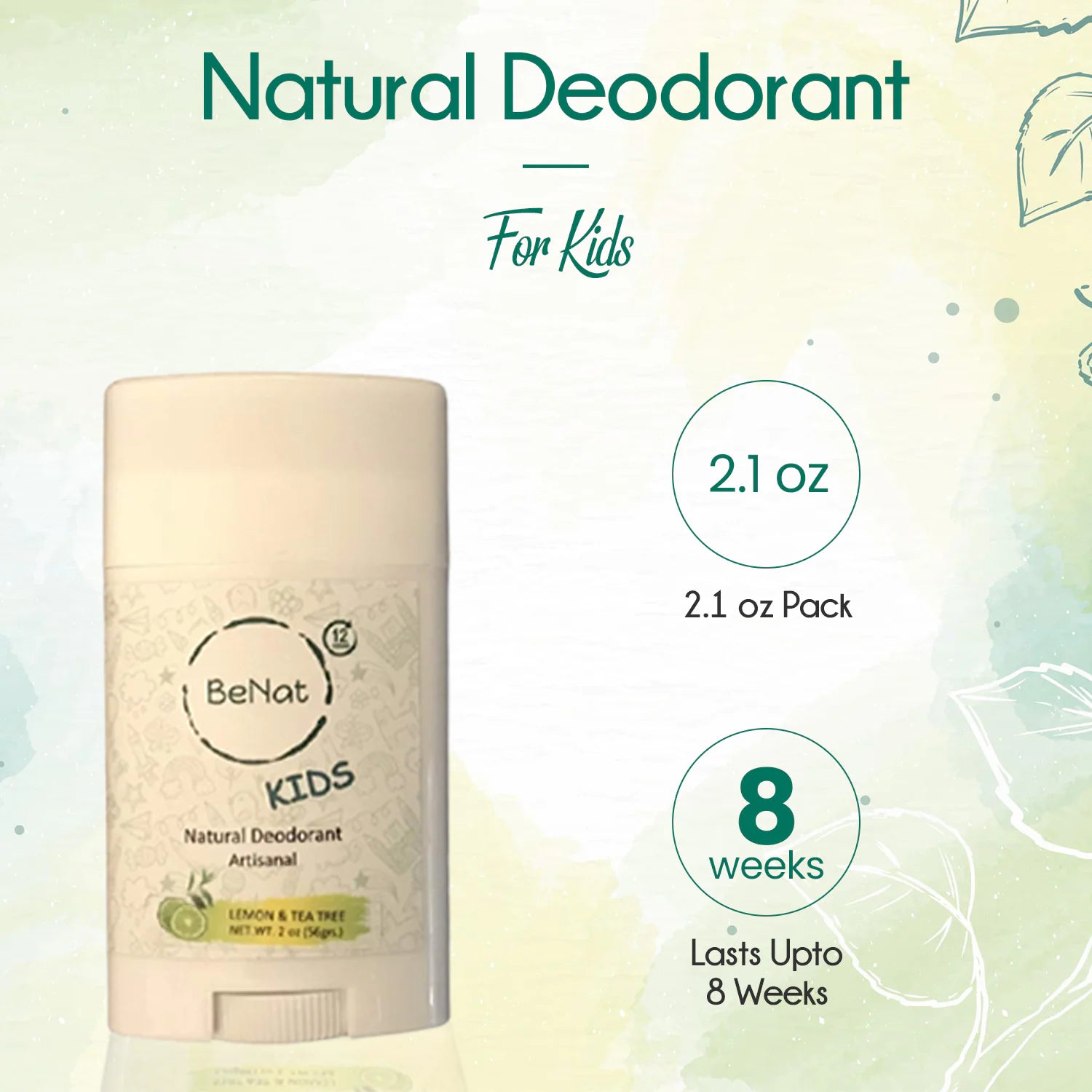 BeNat All-Natural Deodorant for Kids & Teens - Gentle & Aluminum-Free