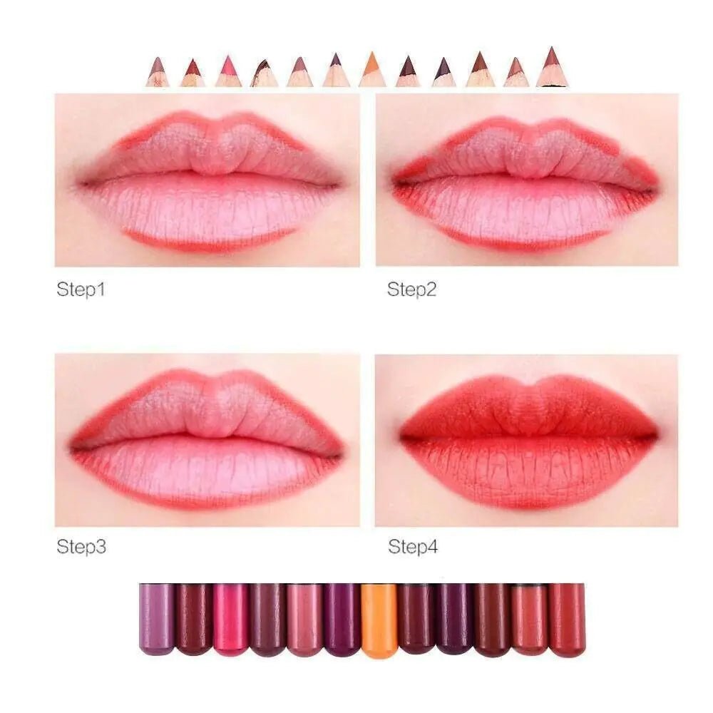 12 - Piece Waterproof Lipstick & Lip Liner Set | Matte Finish & Long Lasting - GNS Beauty & Personal Care