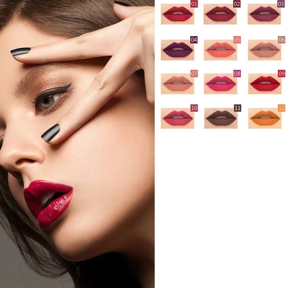 12 - Piece Waterproof Lipstick & Lip Liner Set | Matte Finish & Long Lasting - GNS Beauty & Personal Care