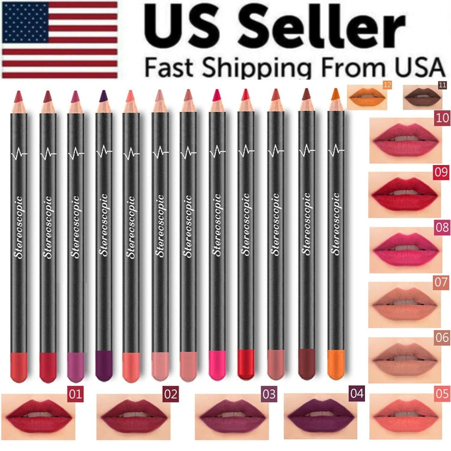 12 - Piece Waterproof Lipstick & Lip Liner Set | Matte Finish & Long Lasting - GNS Beauty & Personal Care
