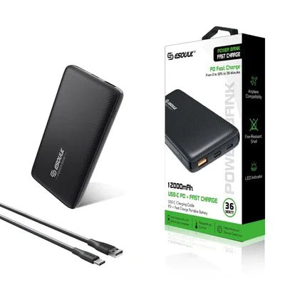12000mAh USB - C Compatible Power Bank with PD Fast Charging - 36W - GNS Beauty & Personal Care