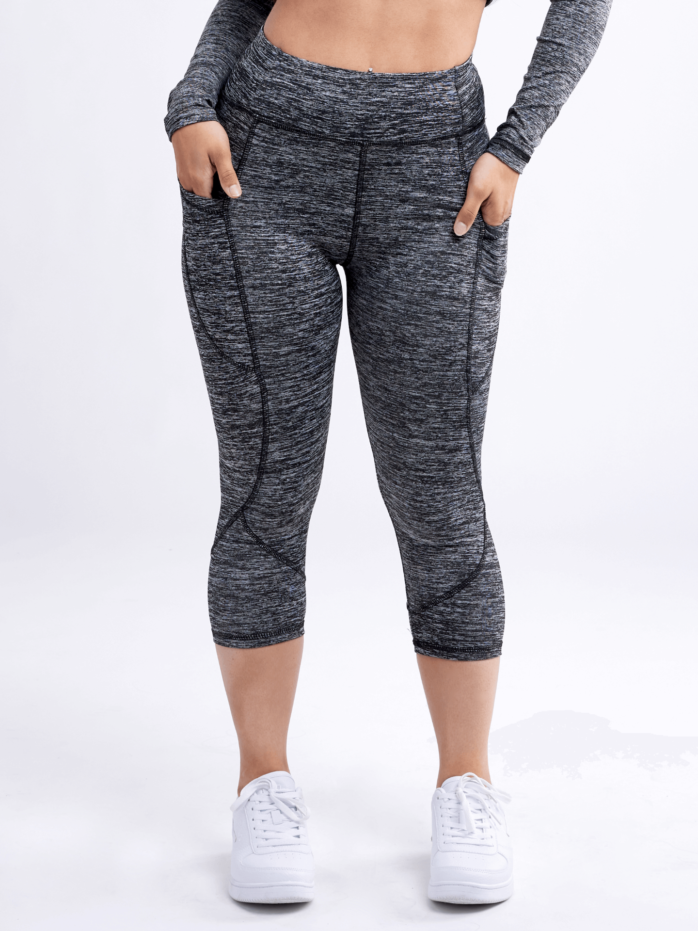 Mid-Rise Capri Leggings with Side Pockets for Women