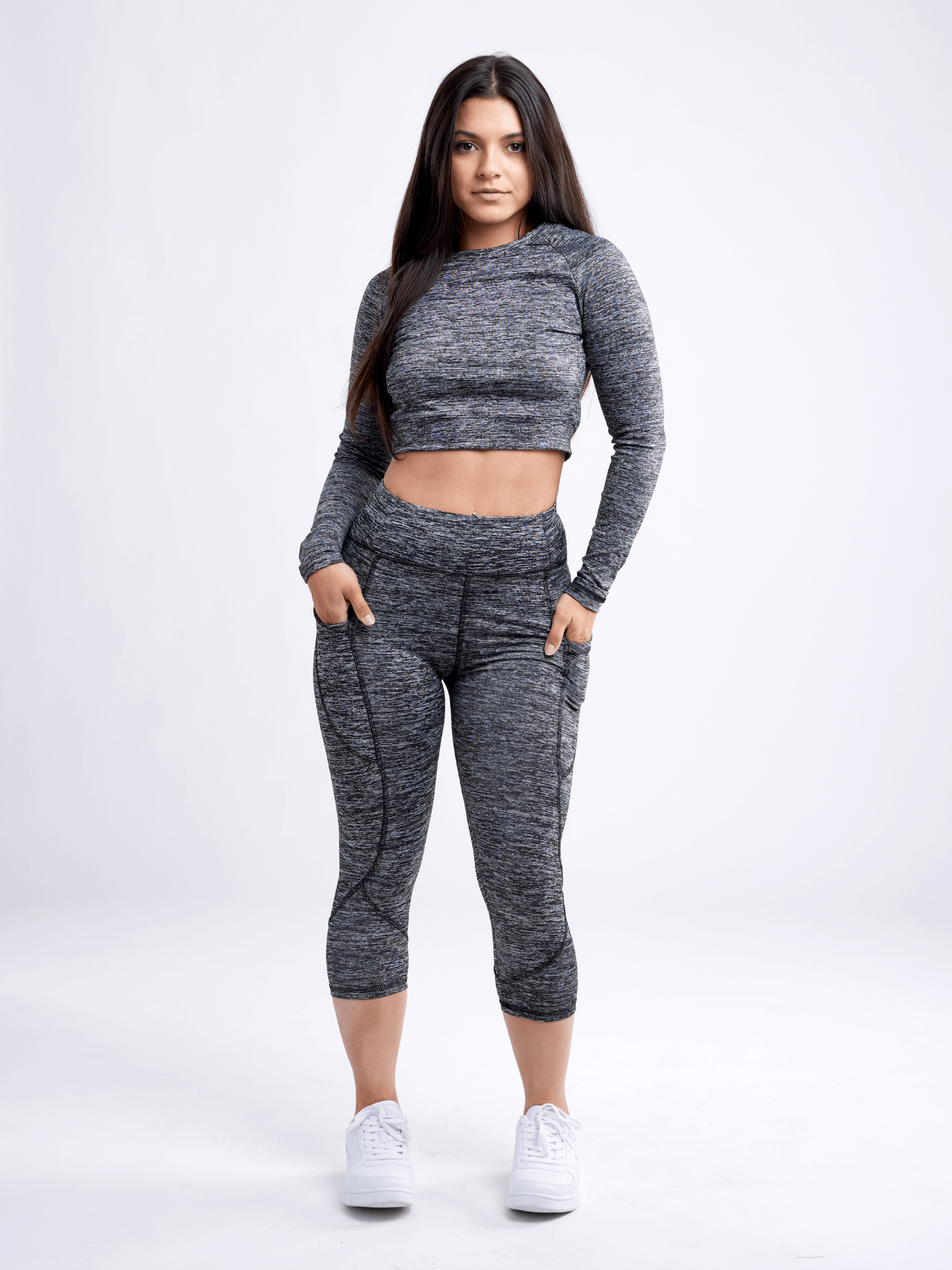 Mid-Rise Capri Leggings with Side Pockets for Women