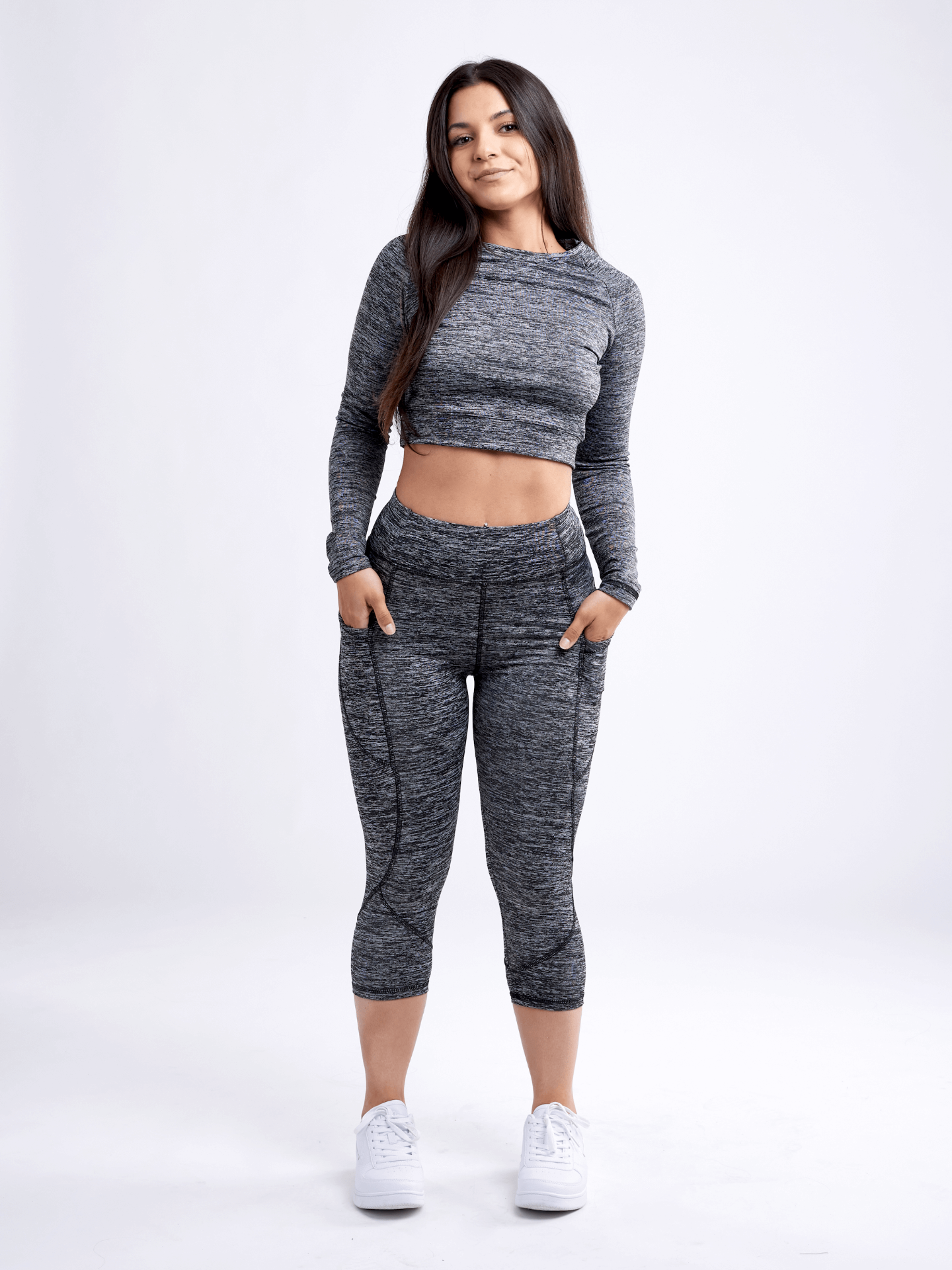 Mid-Rise Capri Leggings with Side Pockets for Women