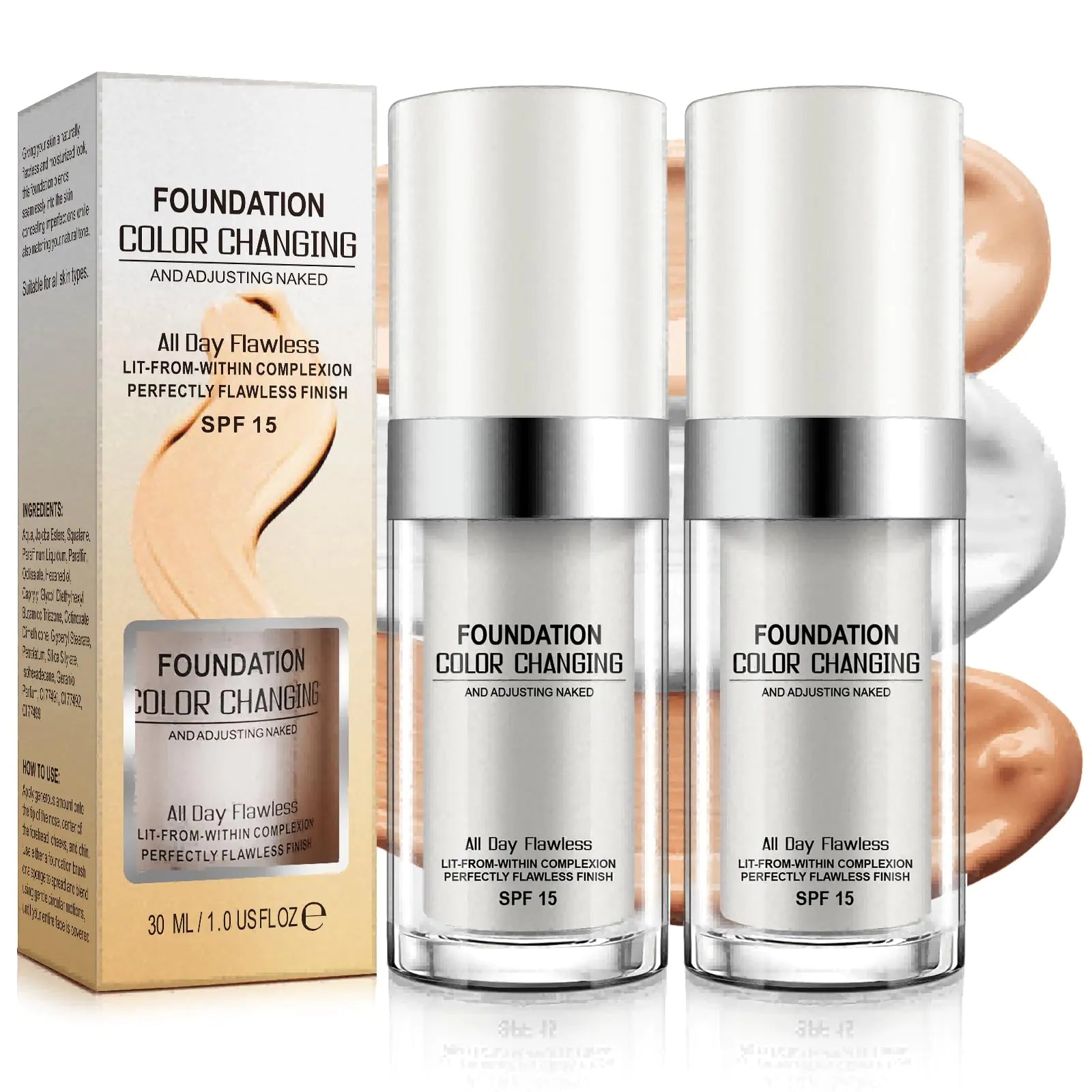 2 - Pack Color Changing Foundation - Conceals Blemishes & Freckles (30ml) - GNS Beauty & Personal Care