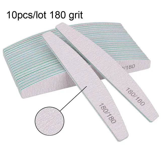 Professional Nail File Set - 5/10 Pcs, 80 to 240 Grit, Half-Moon Design