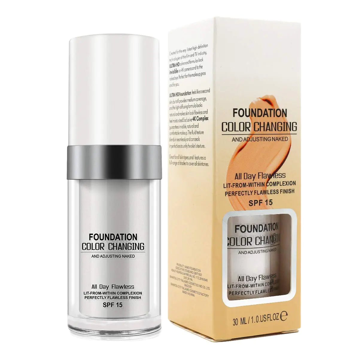 30ML Flawless Colour Changing Warm Skin Tone FoundationNaturally Blends Moisturizing foundation makeupLong Lasting Waterproof Poreless Liquid Foundation SPF 15 for Face Makeup - GNS Beauty & Personal Care