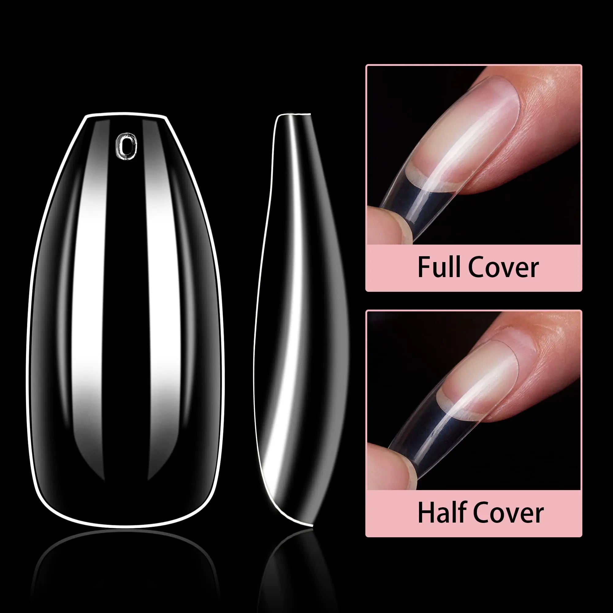 Makartt Clear Coffin Acrylic Nail Tips Kit with Glue - 500pcs