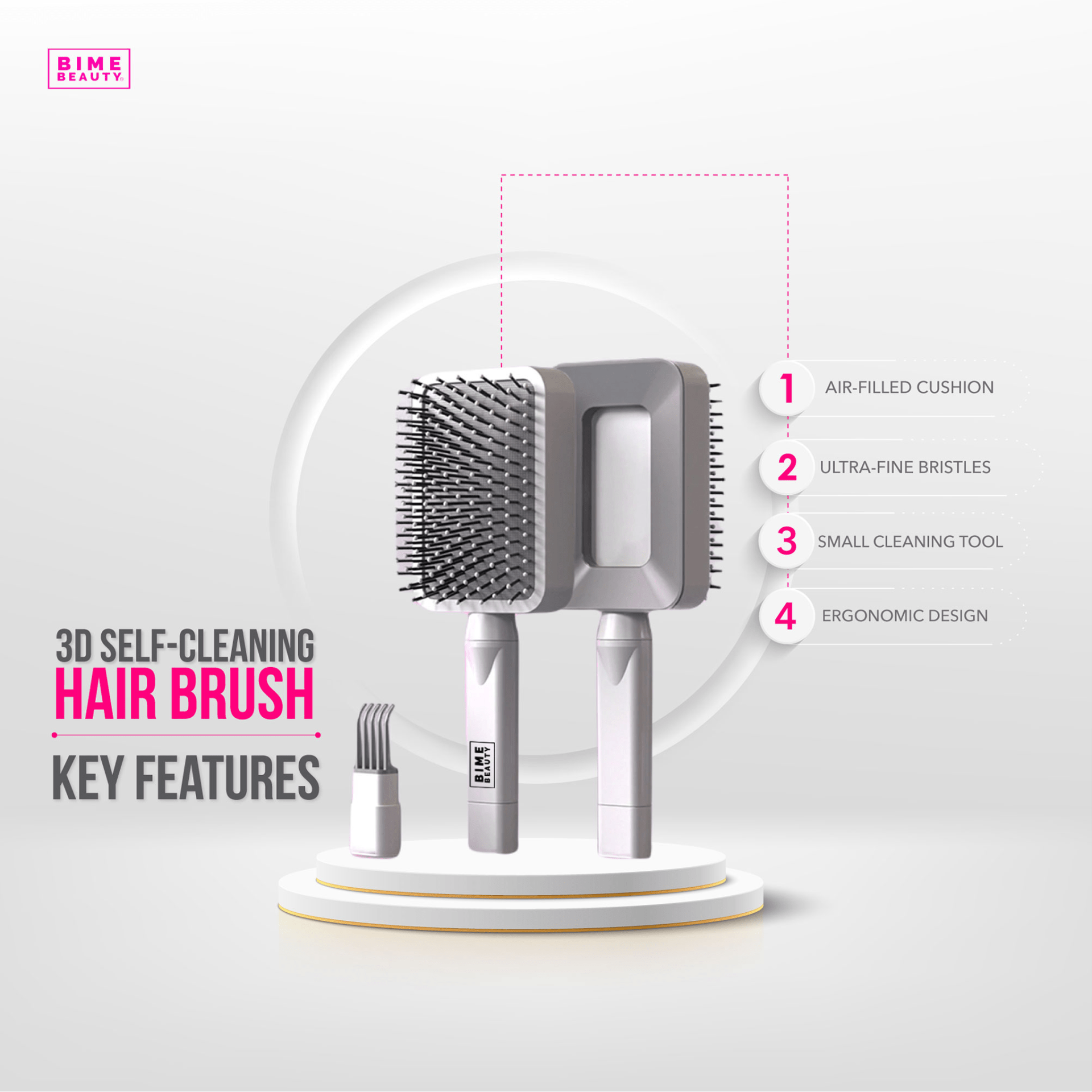 3D Self - cleaning Deluxe Hair Brush by BimeBeauty - GNS Beauty & Personal Care