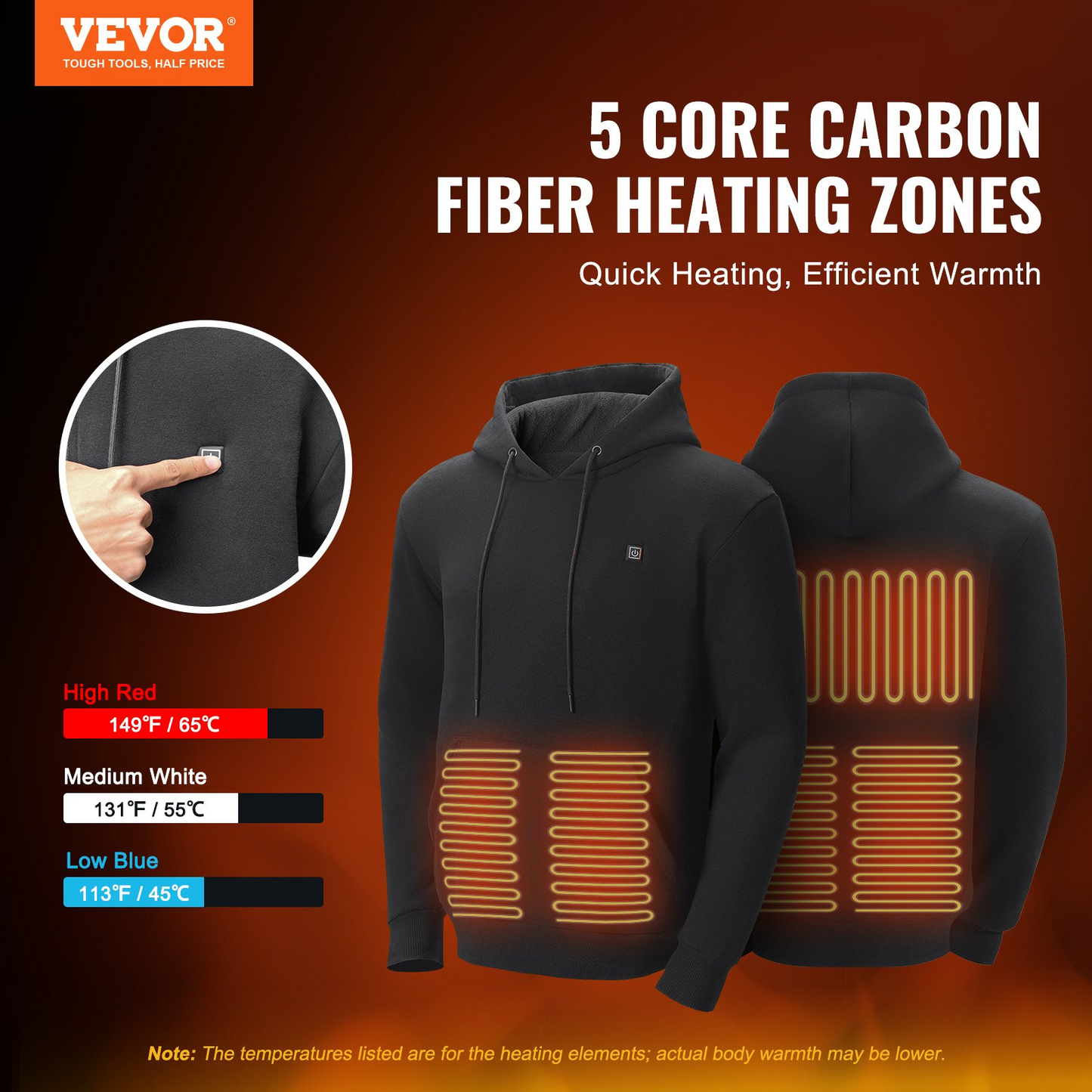 VEVOR Heated Hoodie with Battery - Unisex Black XXXL.