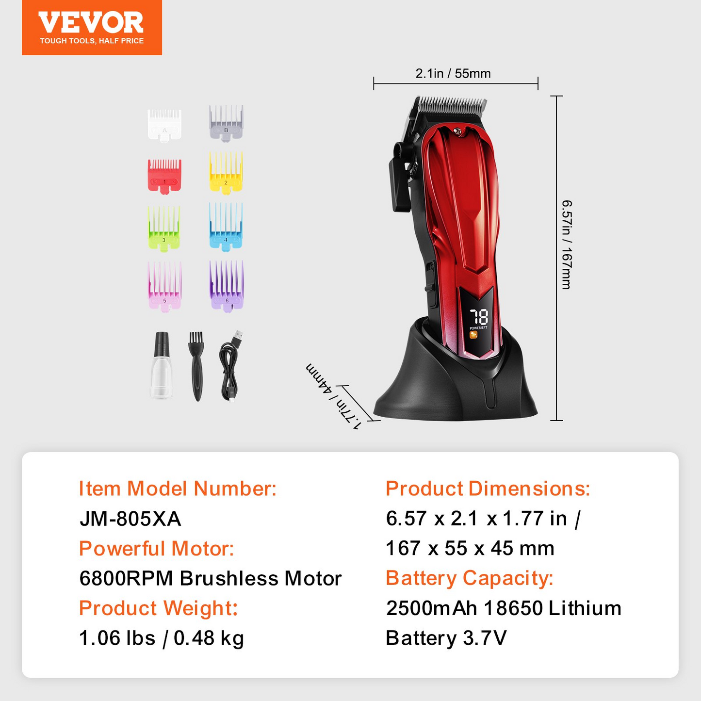 VEVOR Professional Hair Clippers for Men with 6800RPM Motor & LCD Display