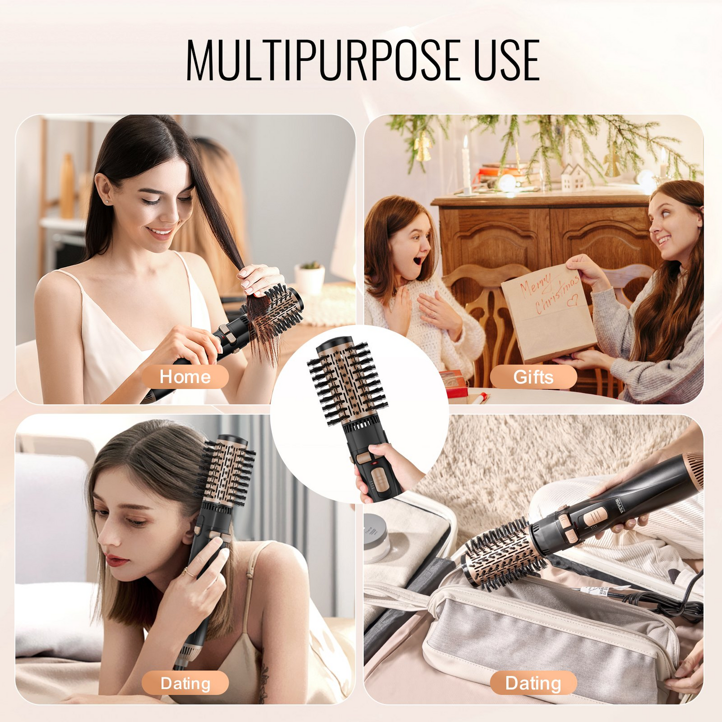 VEVOR Rotating Hair Dryer Brush with 3 Interchangeable Heads