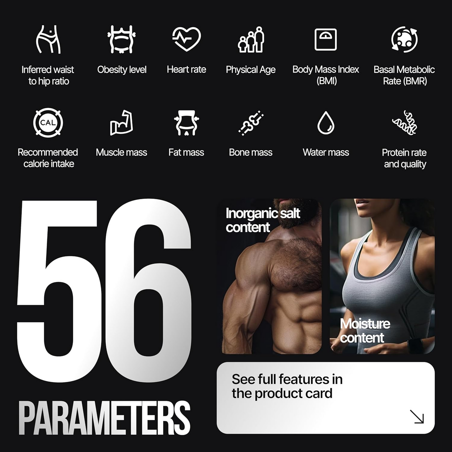 Professional Smart Body Composition Scale - 56 Metrics, WiFi, BMI, BMR, Muscle Mass, Bioimpedance, Apple Health & Google Fit.