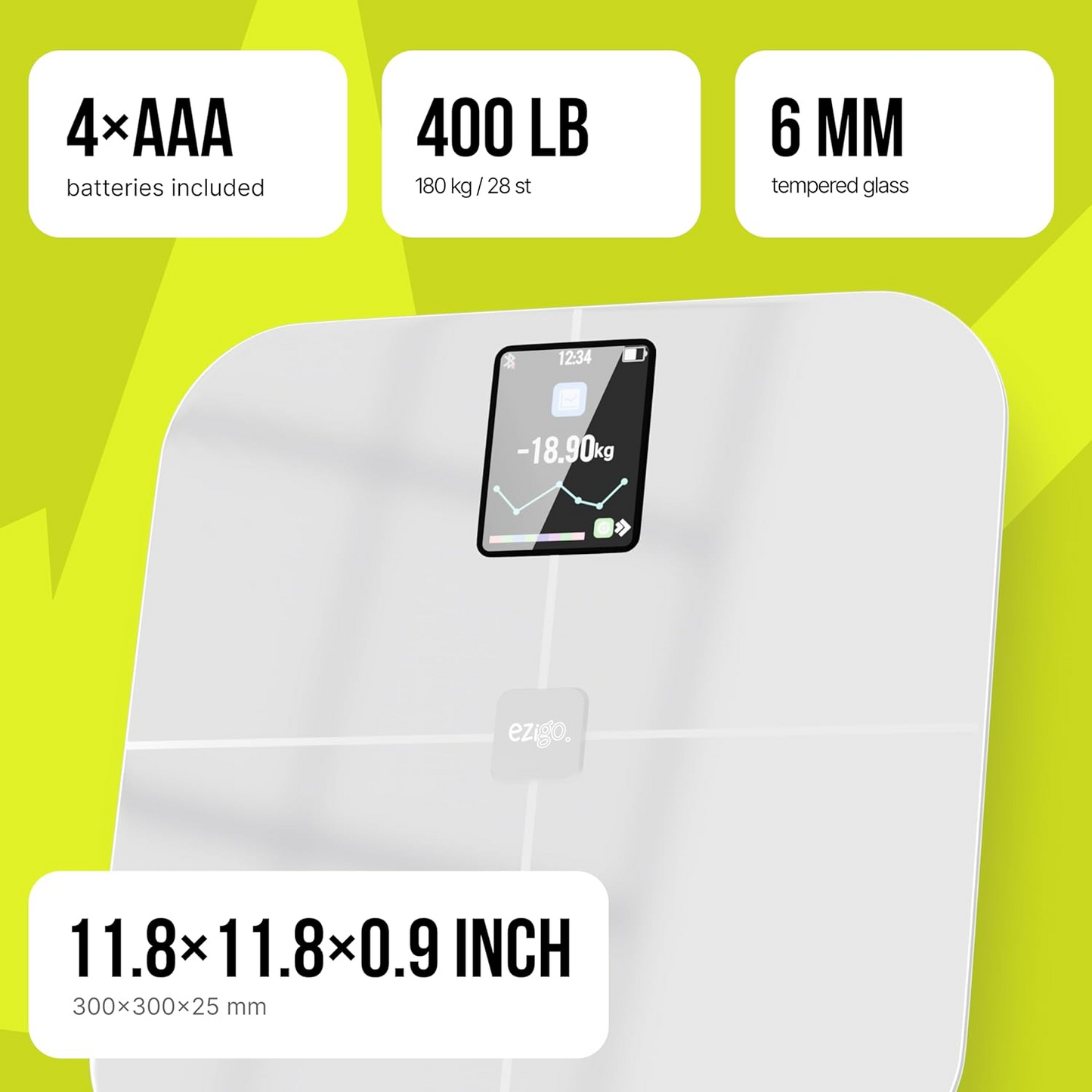 Professional Smart Scale - 25 Metrics, BMI, Body Fat, Muscle Mass, Bluetooth, Apple Health Compatible, 400lb Ultra White.