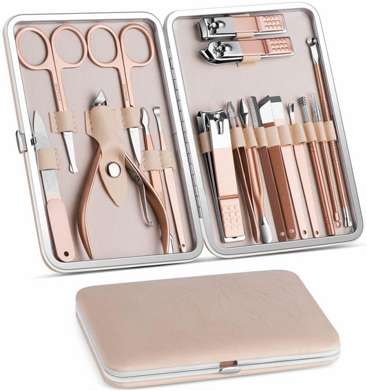 18-in-1 Premium Rose Gold Manicure Pedicure Kit with Travel Case.