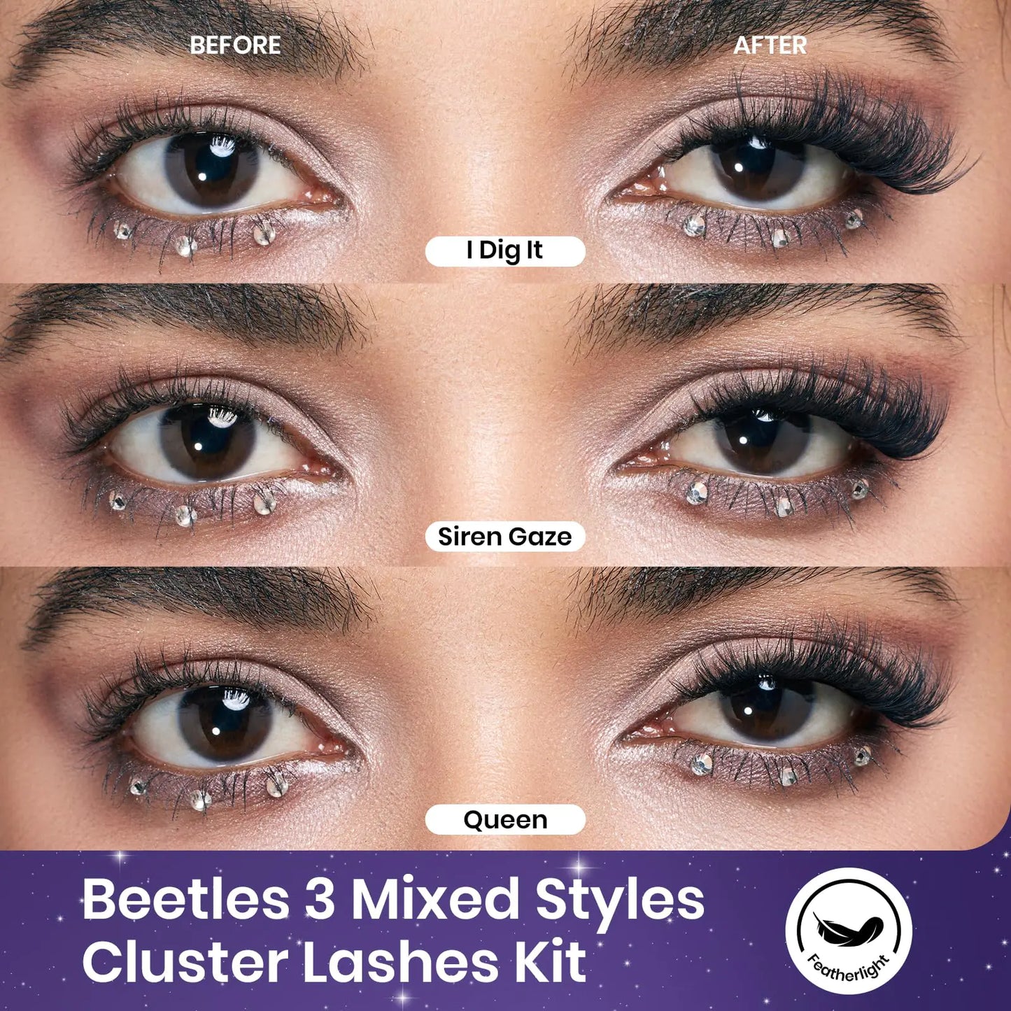 Beetles Easy Lashes Trio Lash Clusters - Super Natural Wispy Lashes