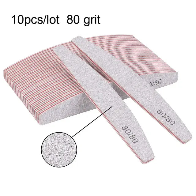 Professional Nail File Set - 5/10 Pcs, 80 to 240 Grit, Half-Moon Design
