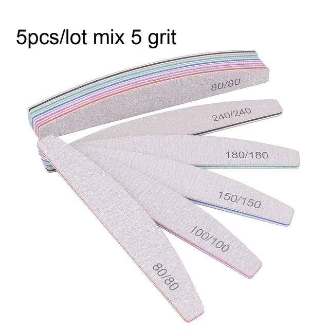 Professional Nail File Set - 5/10 Pcs, 80 to 240 Grit, Half-Moon Design