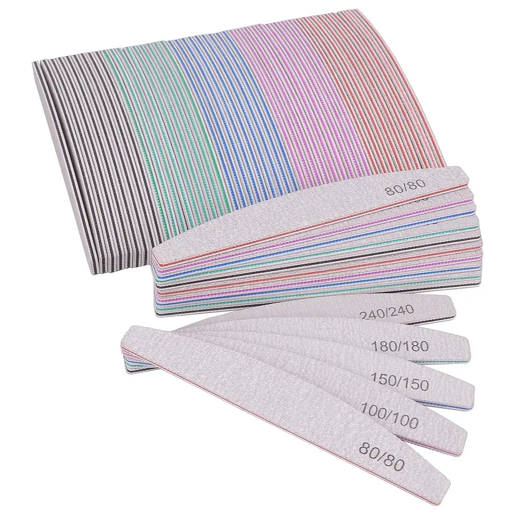 Professional Nail File Set - 5/10 Pcs, 80 to 240 Grit, Half-Moon Design