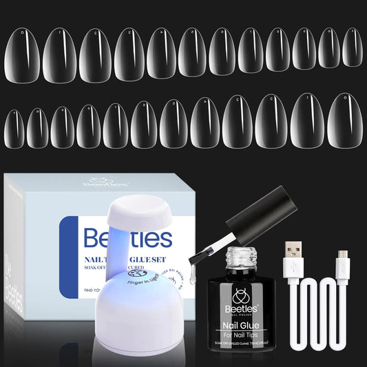 Beetles Gel Nail Extension Kit - 500 Short Almond Tips & UV Lamp