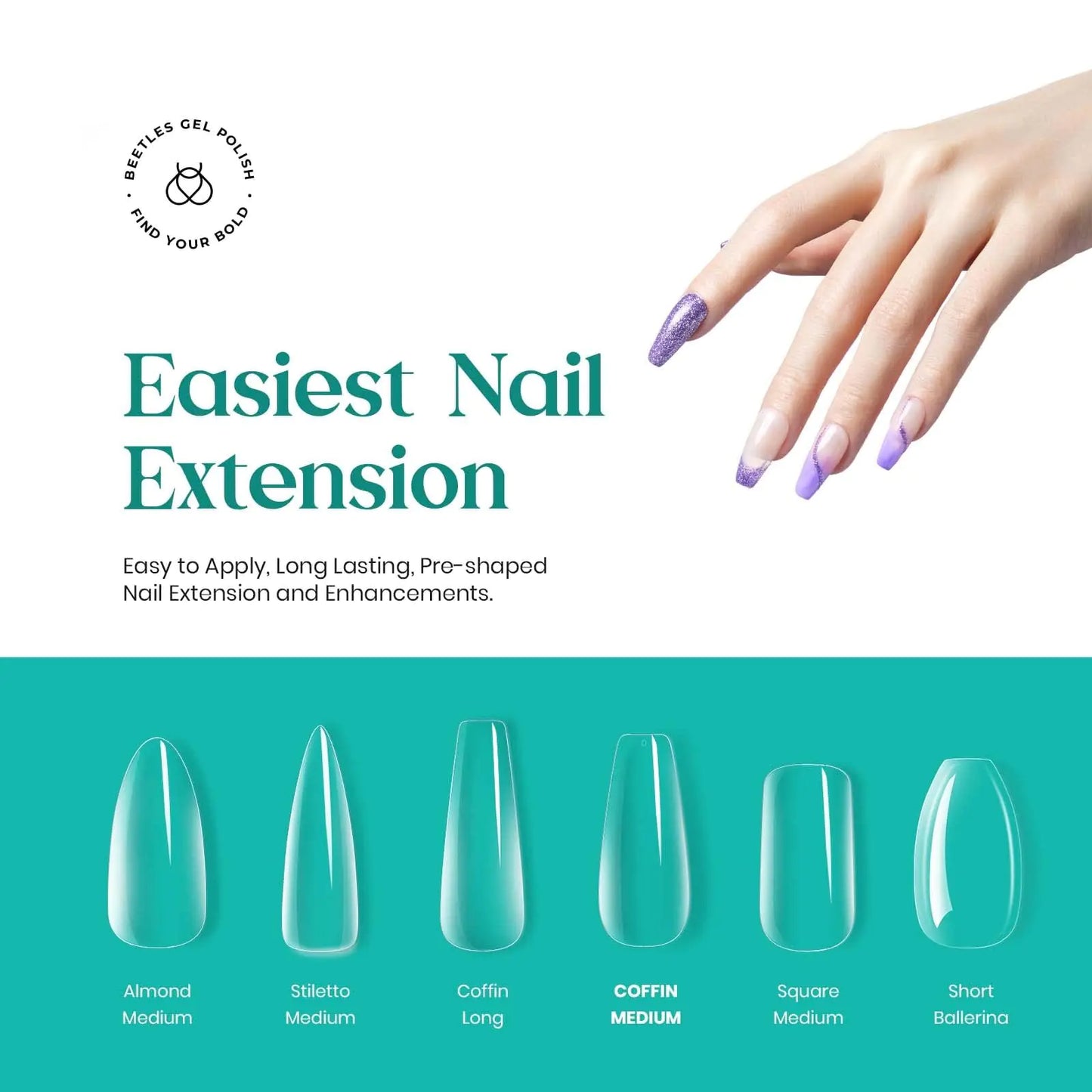 Beetles Press-On Nail Extension Kit - 500pcs Medium Coffin Nails