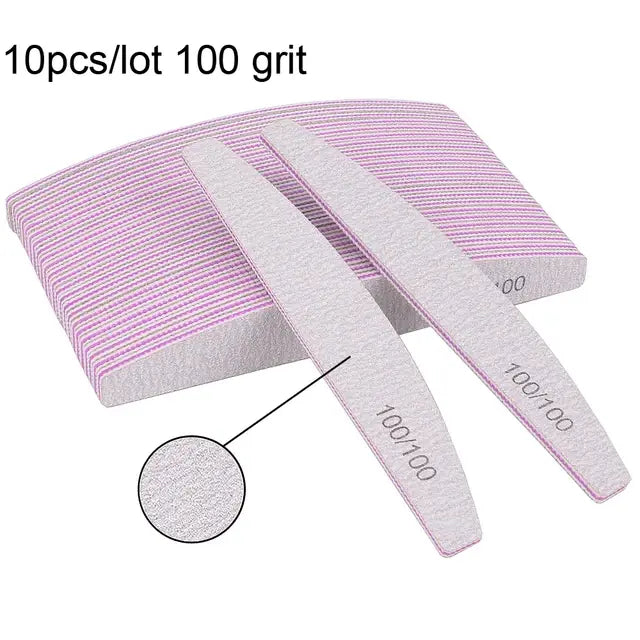 Professional Nail File Set - 5/10 Pcs, 80 to 240 Grit, Half-Moon Design