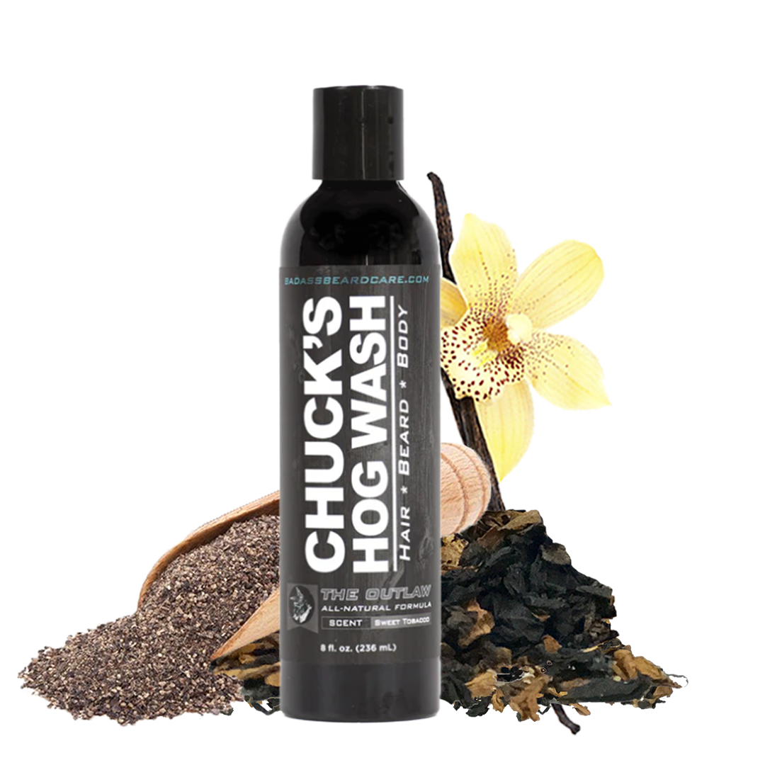 Badass Beard Care Chuck's Hog Wash - The Outlaw | 3-in-1 Beard, Hair & Body Wash