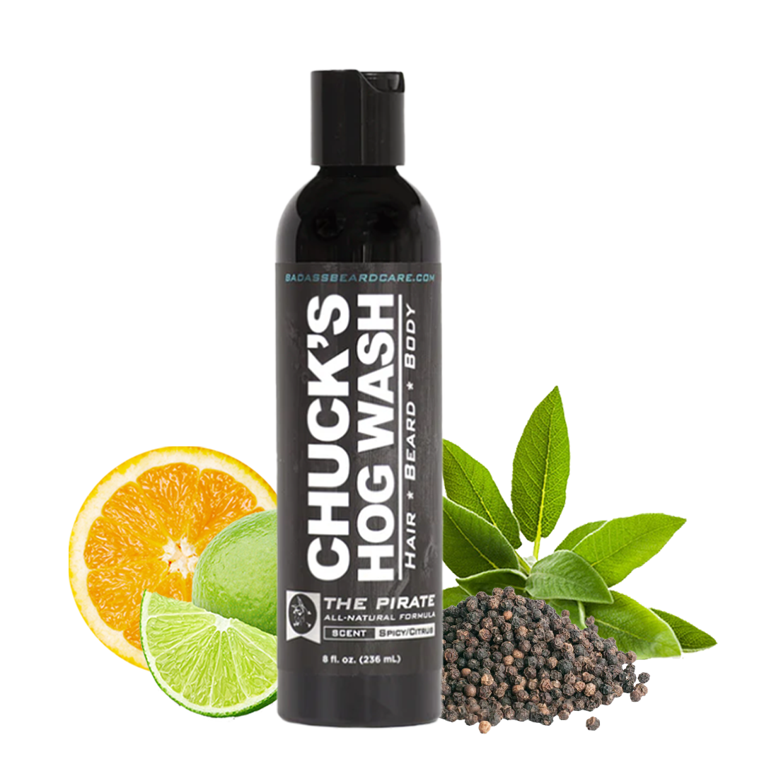Badass Beard Care Chuck's Hog Wash - The Pirate | 3-in-1 Beard, Hair & Body Wash