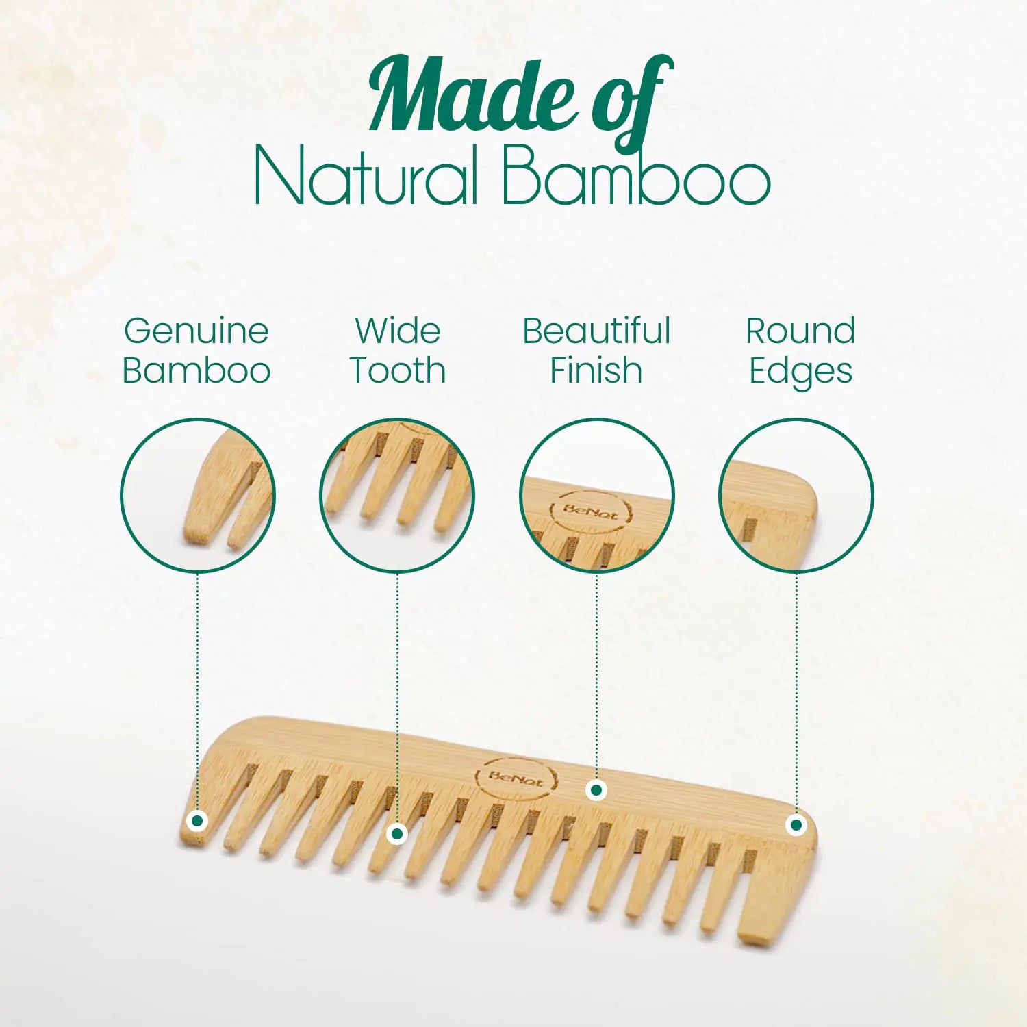 BeNat All-Natural Bamboo Hair Comb - Eco-Friendly & Anti-Static