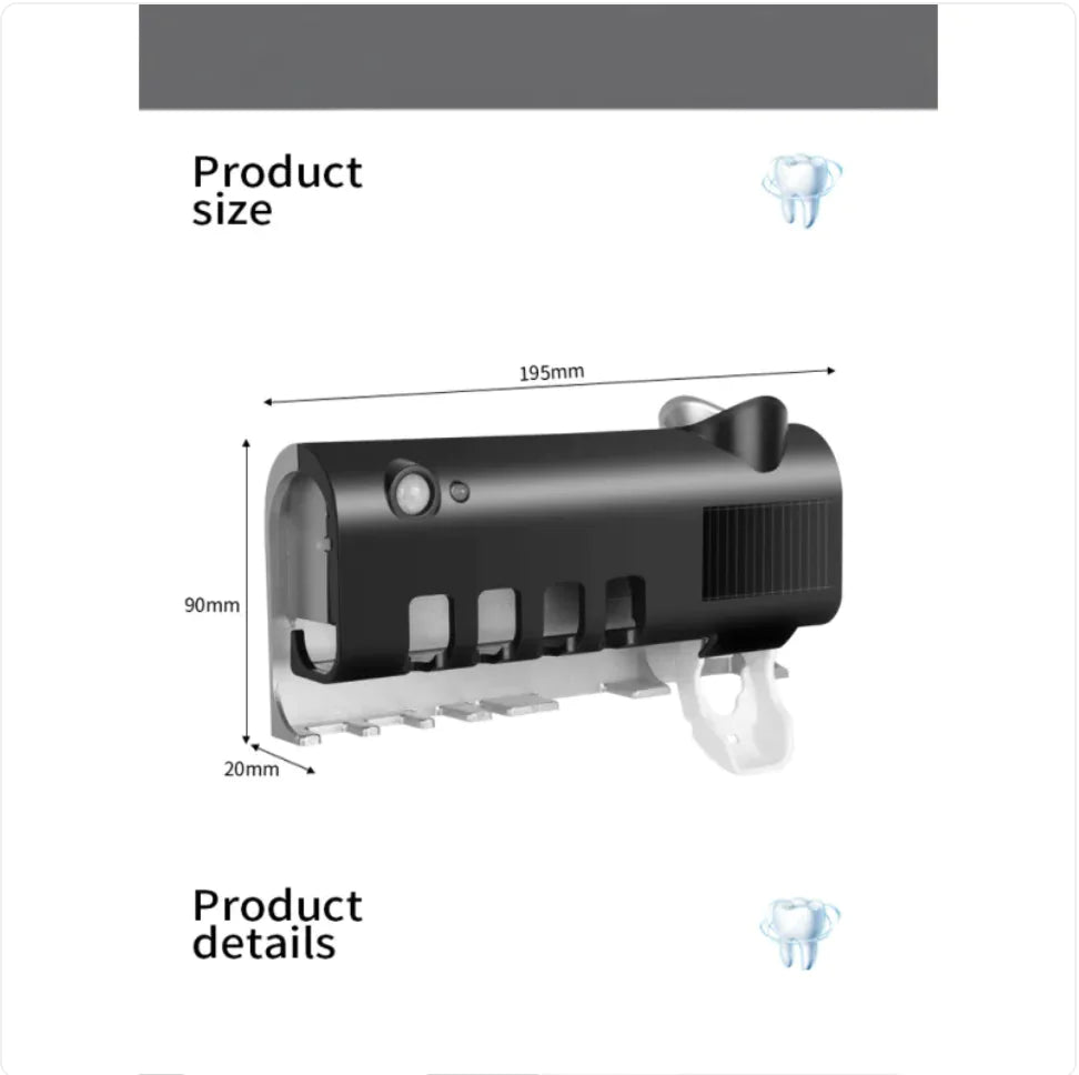 Wall-Mounted Smart Toothbrush Sterilizer with UV and Adhesive Installation