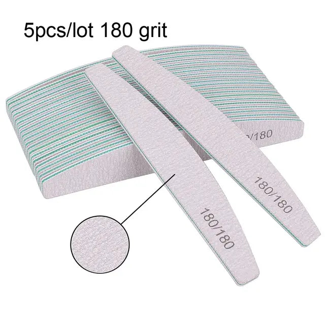 Professional Nail File Set - 5/10 Pcs, 80 to 240 Grit, Half-Moon Design