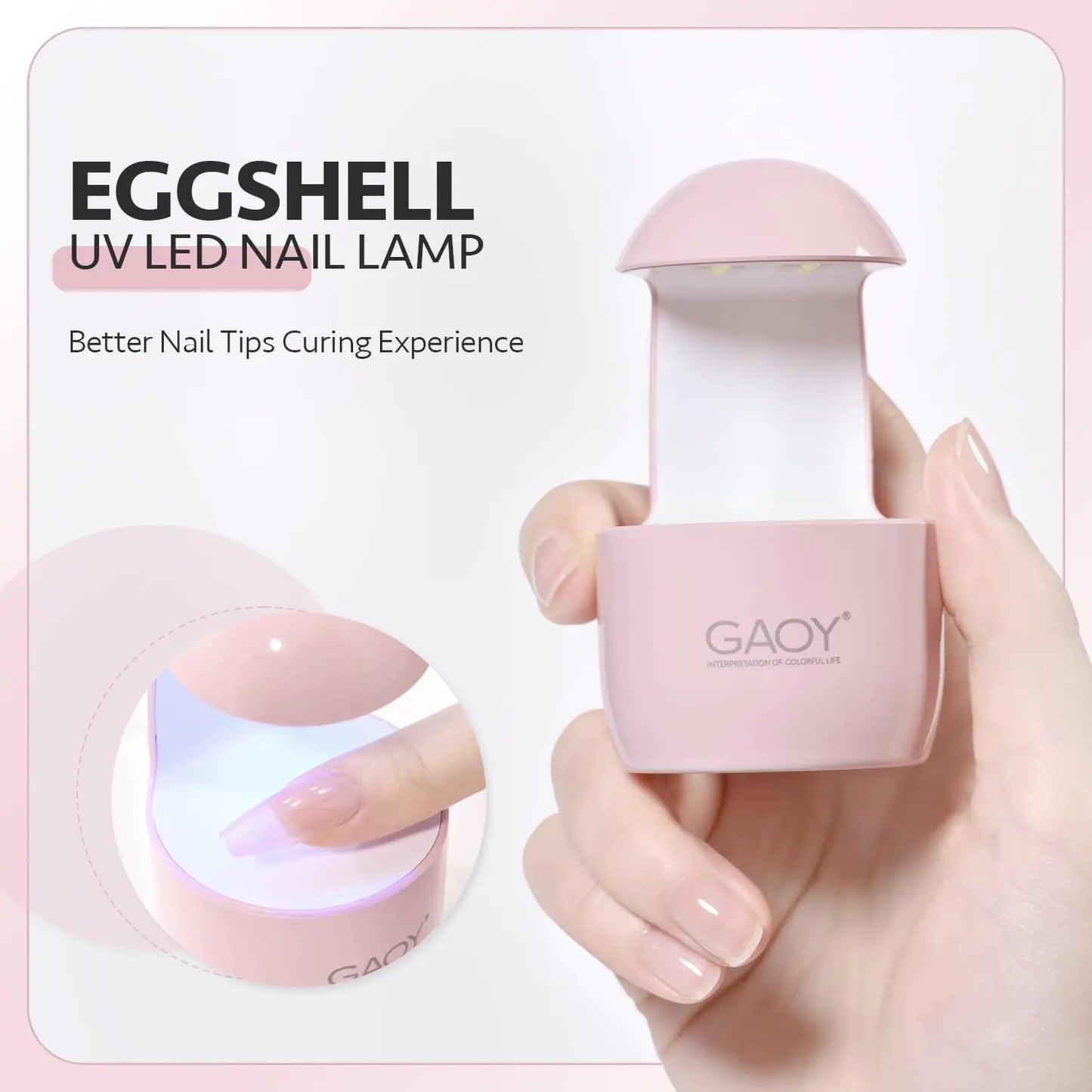 GAOY Mini UV Light for Gel Nails, Compact LED Nail Lamp, Fast USB Nail Dryer - Pink Eggshell