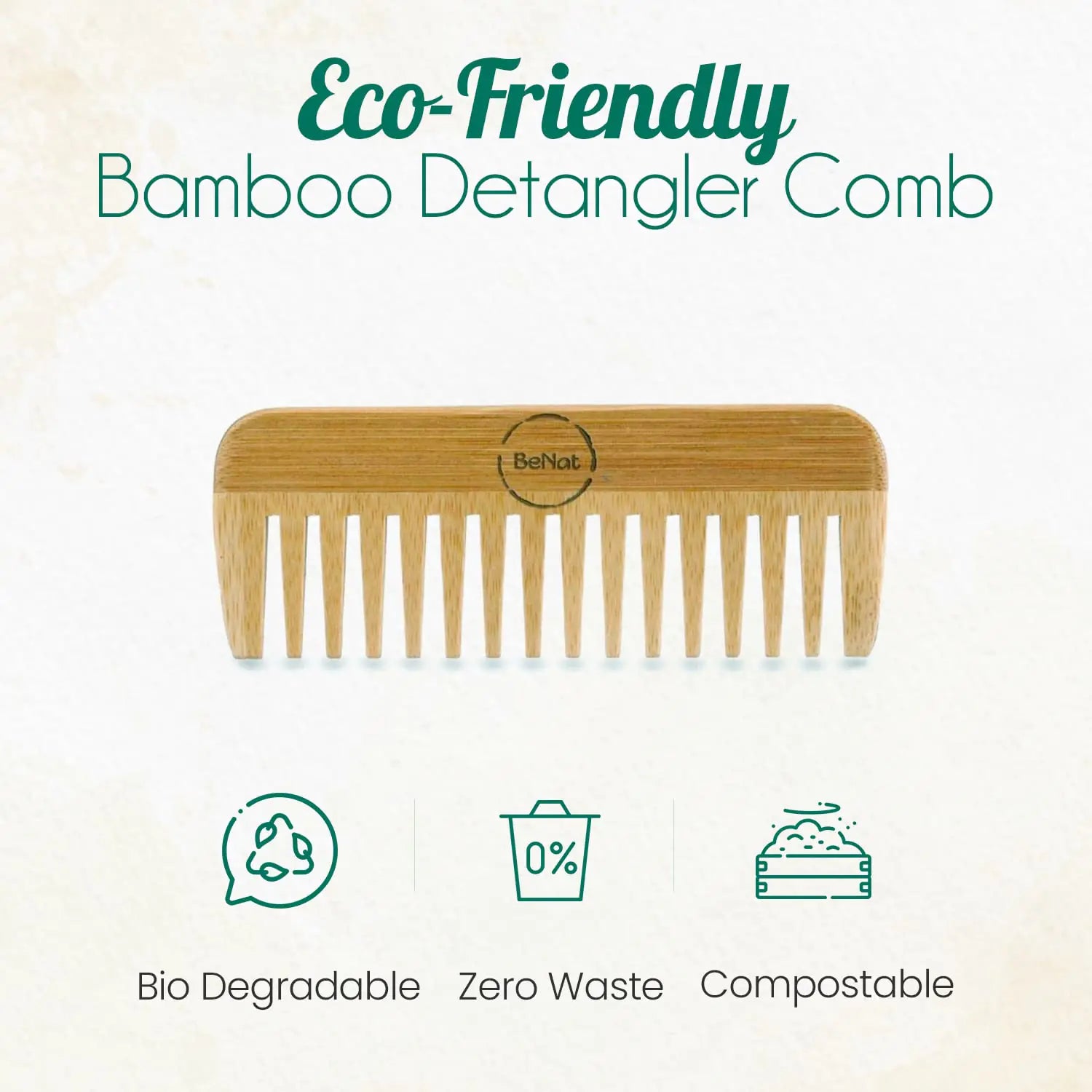 BeNat All-Natural Bamboo Hair Comb - Eco-Friendly & Anti-Static