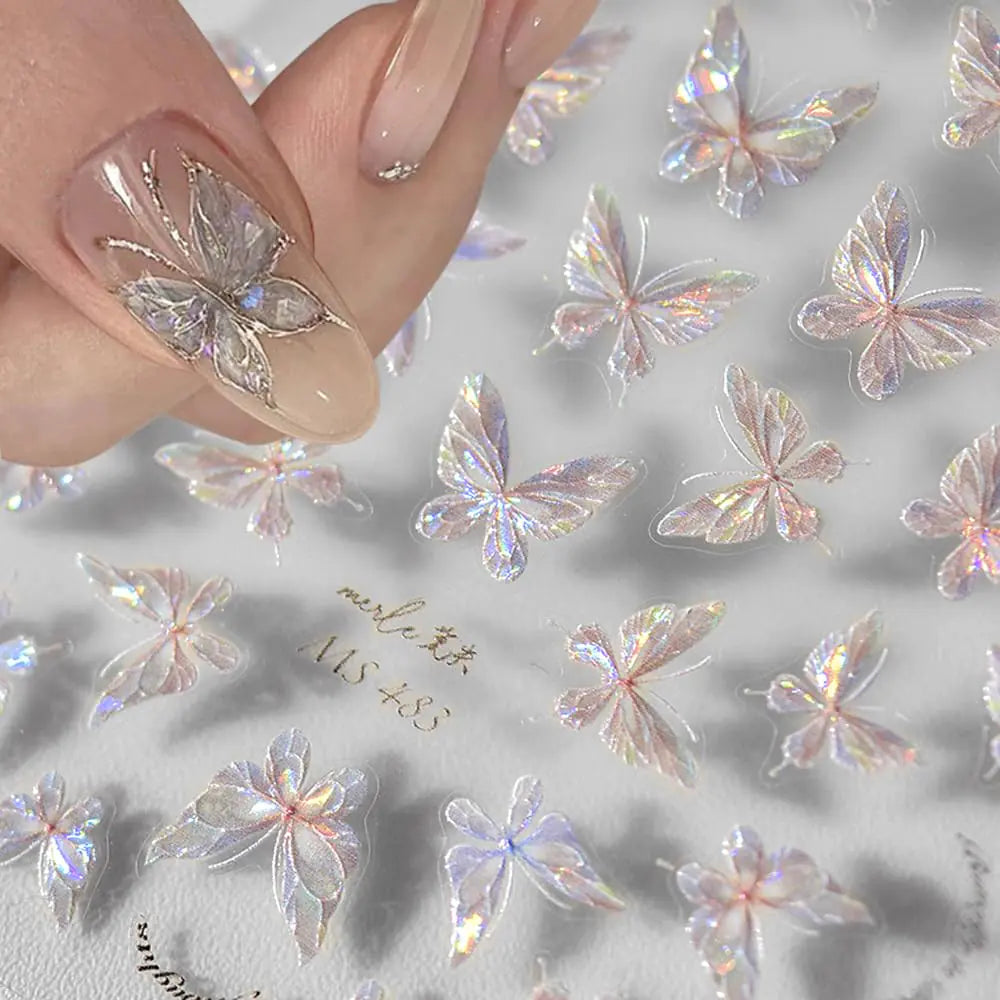 Shining Aurora Shell Butterfly Nail Stickers – Elegant, Trendy & Effortless Nail Art