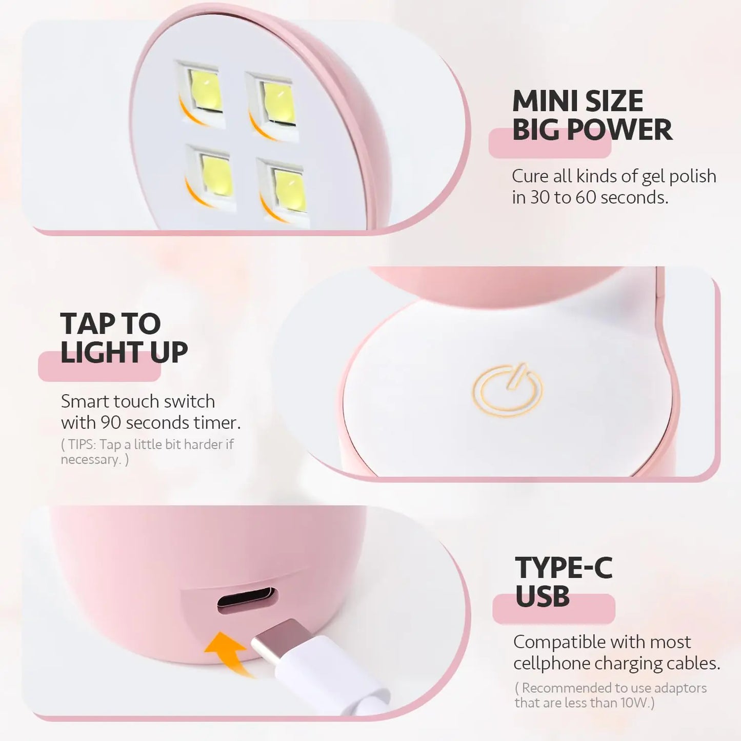 GAOY Mini UV Light for Gel Nails, Compact LED Nail Lamp, Fast USB Nail Dryer - Pink Eggshell