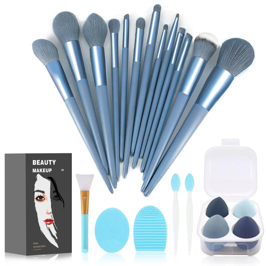 Koccido 22 Piece Makeup Brush Kit - Foundation, Eyeshadow, and More (Blue Set)